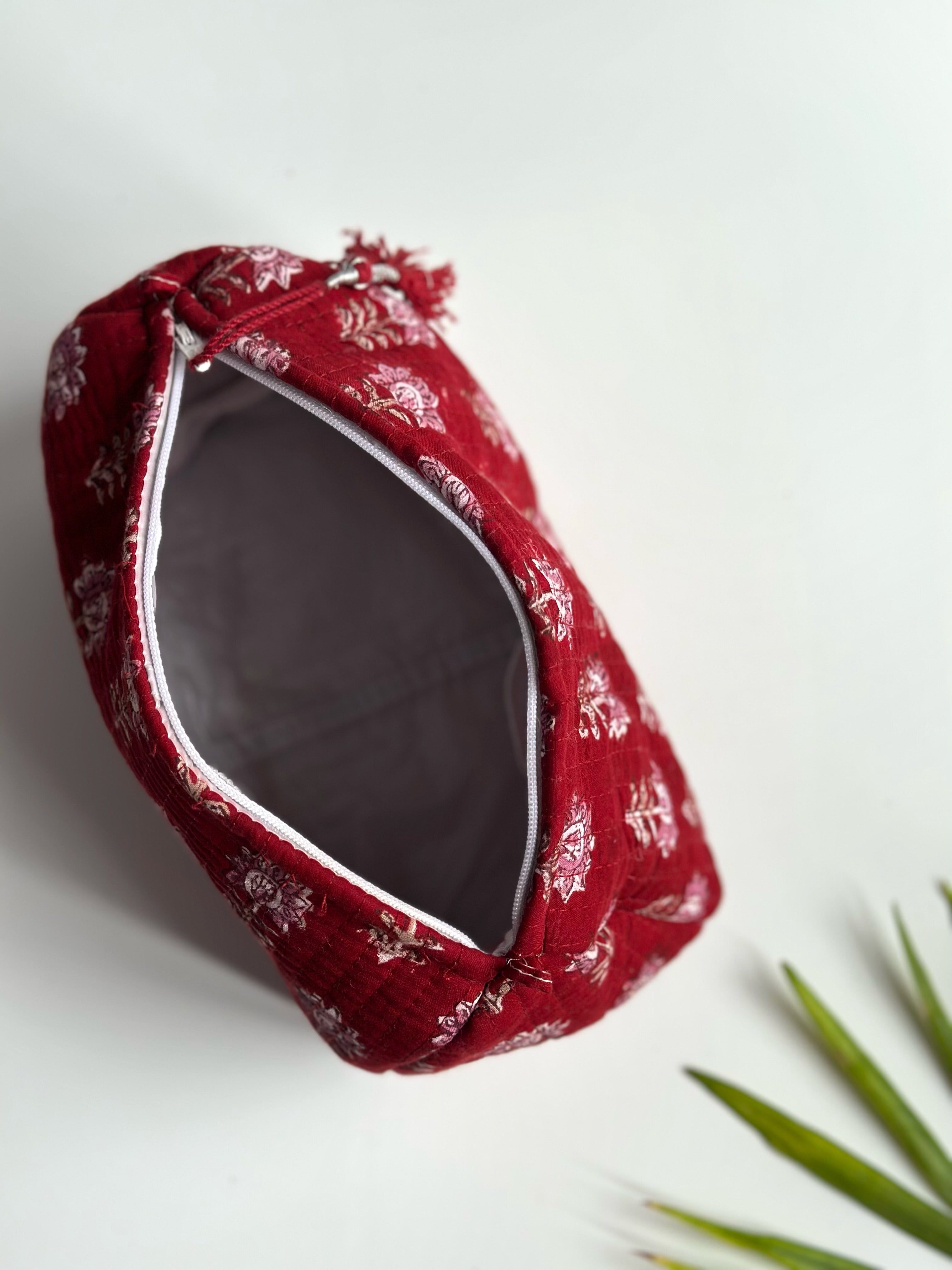 Ruby Blossom Quilted Cosmetic Bag Set of 3