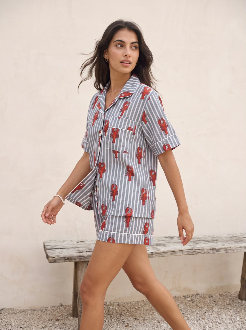 Grey Lobster Stripe Pajama Set