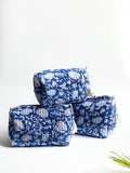 Indigo Bloom Quilted Cosmetic Bag Set of 3