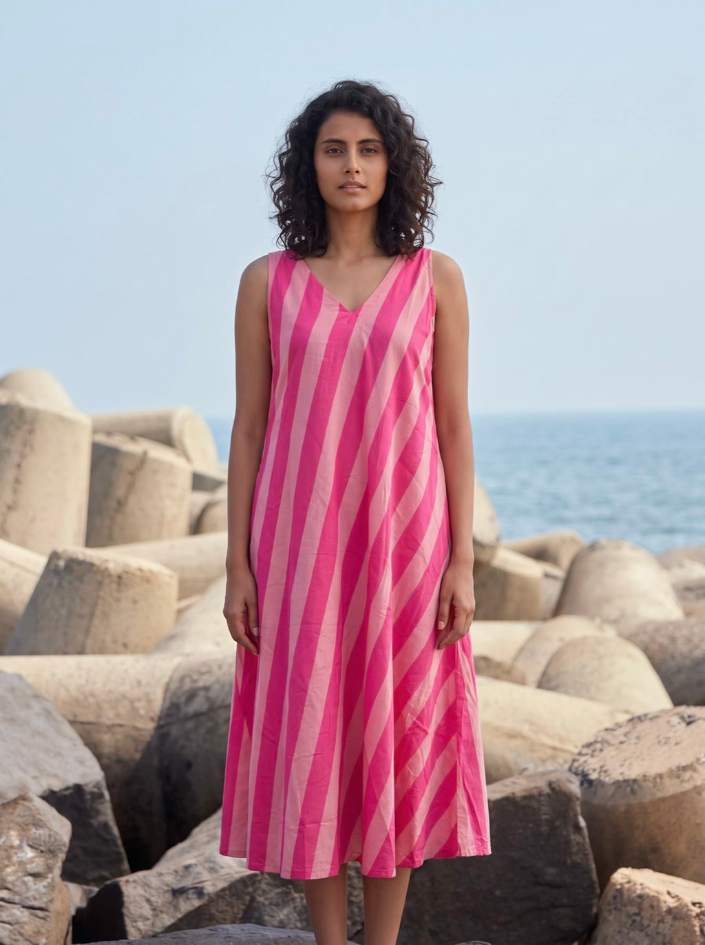 Blush Pink Stripe Flare Dress