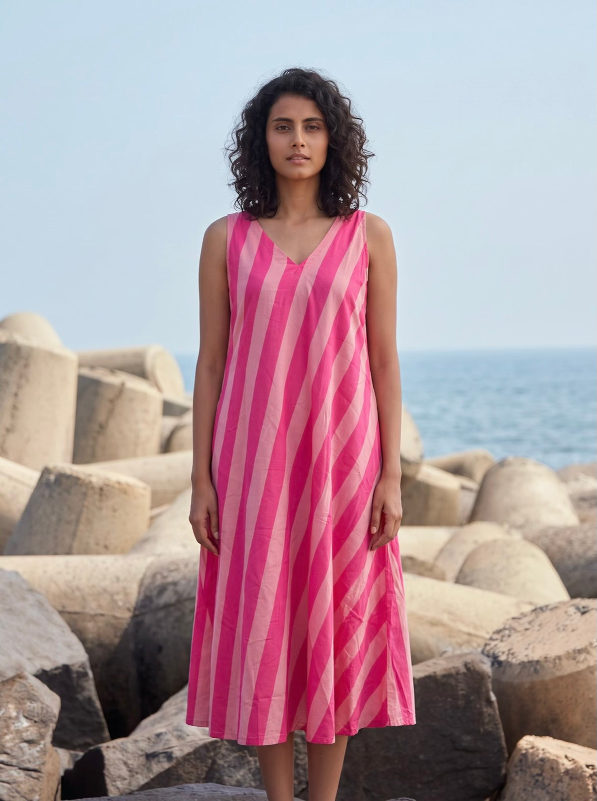 Blush Pink Stripe Flare Dress