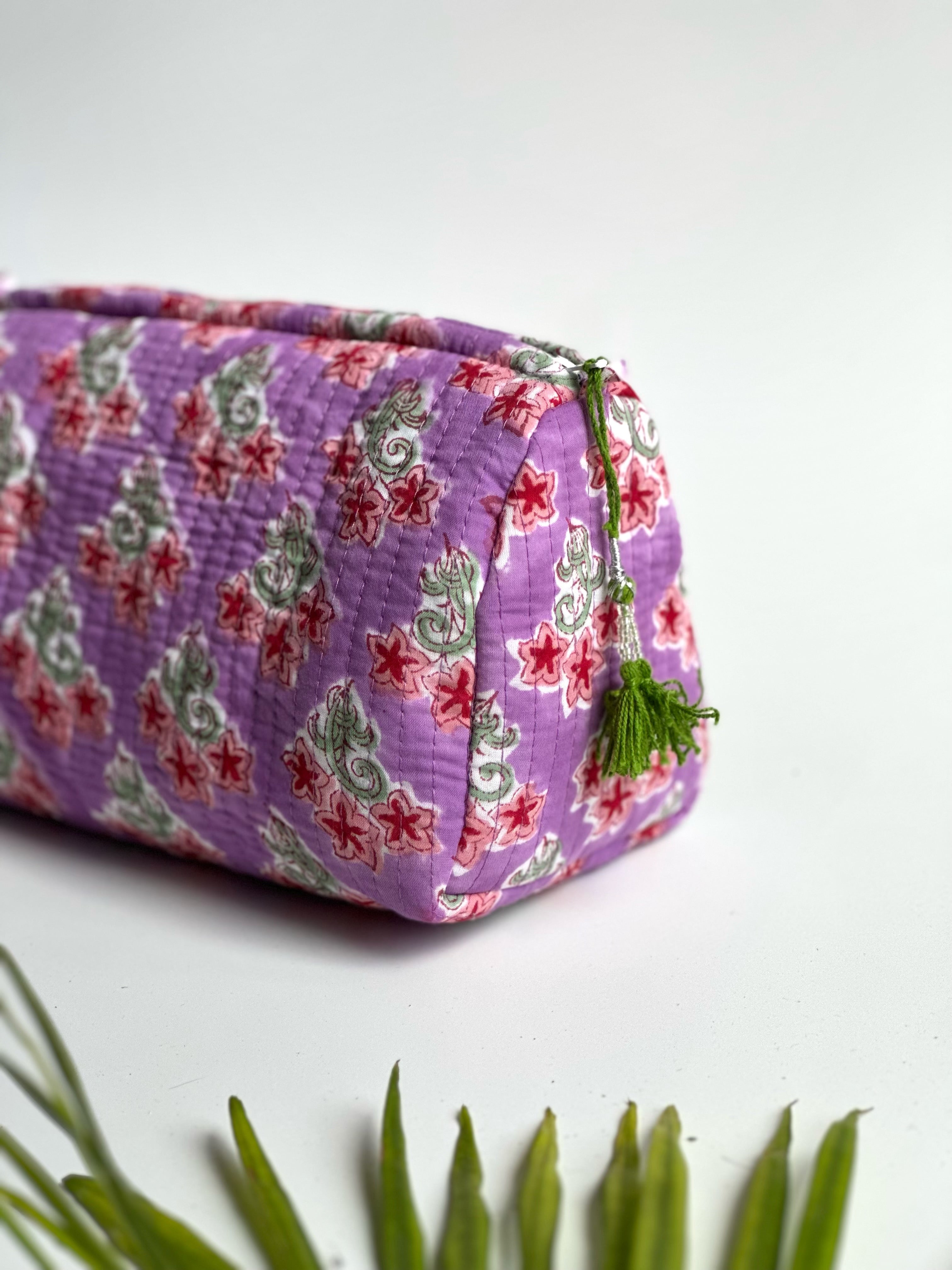 Lavender Meadow Quilted Cosmetic Bag Set of 3