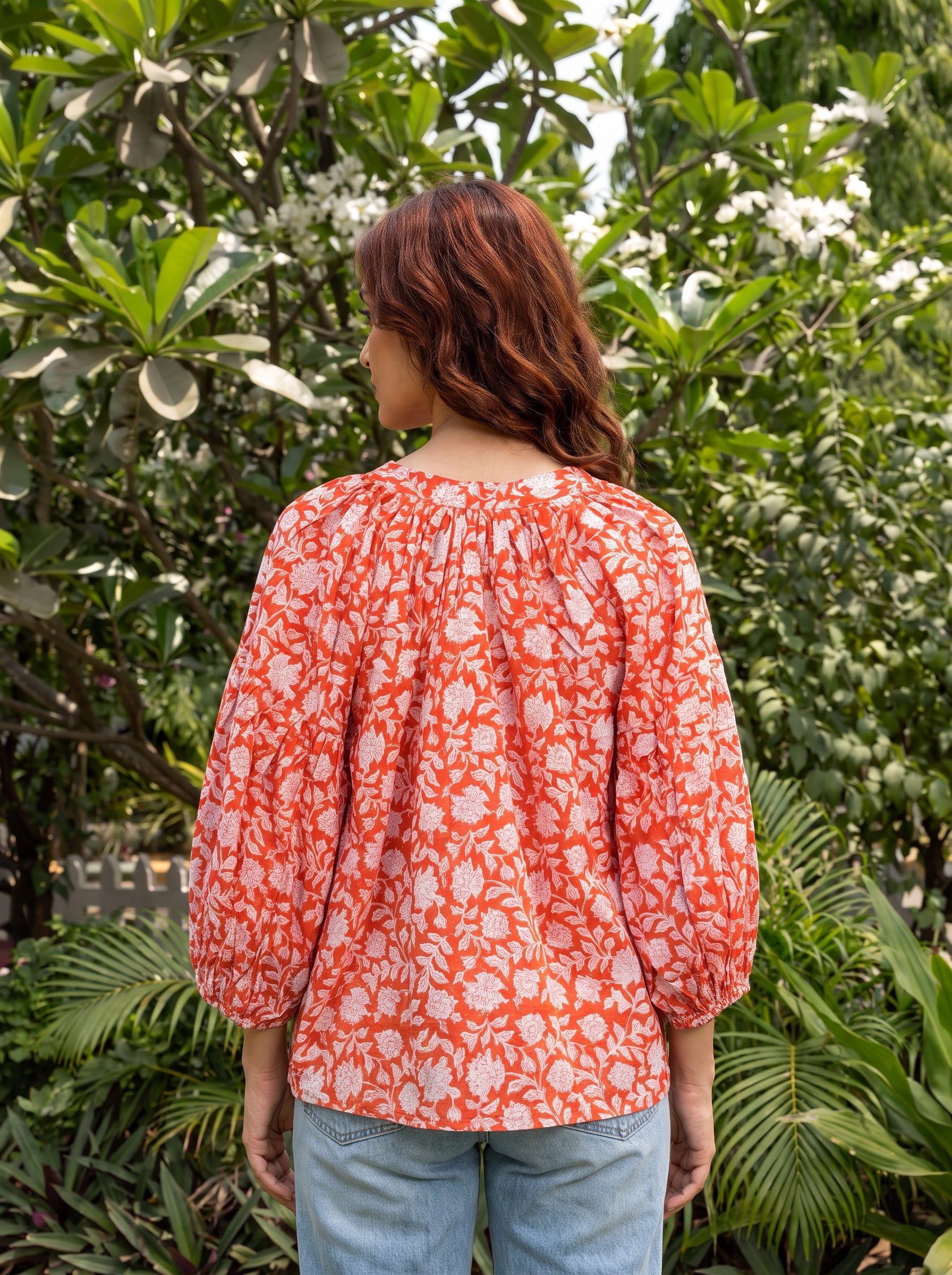 Coral Garden Cotton Blouse
