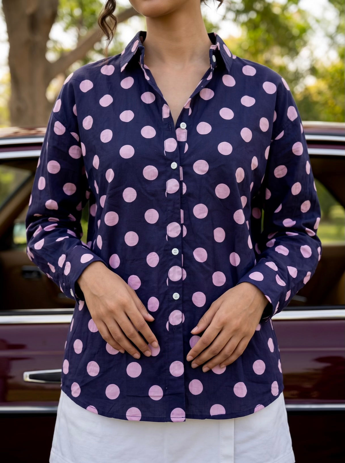 Midnight Polka Dot Cotton Shirt