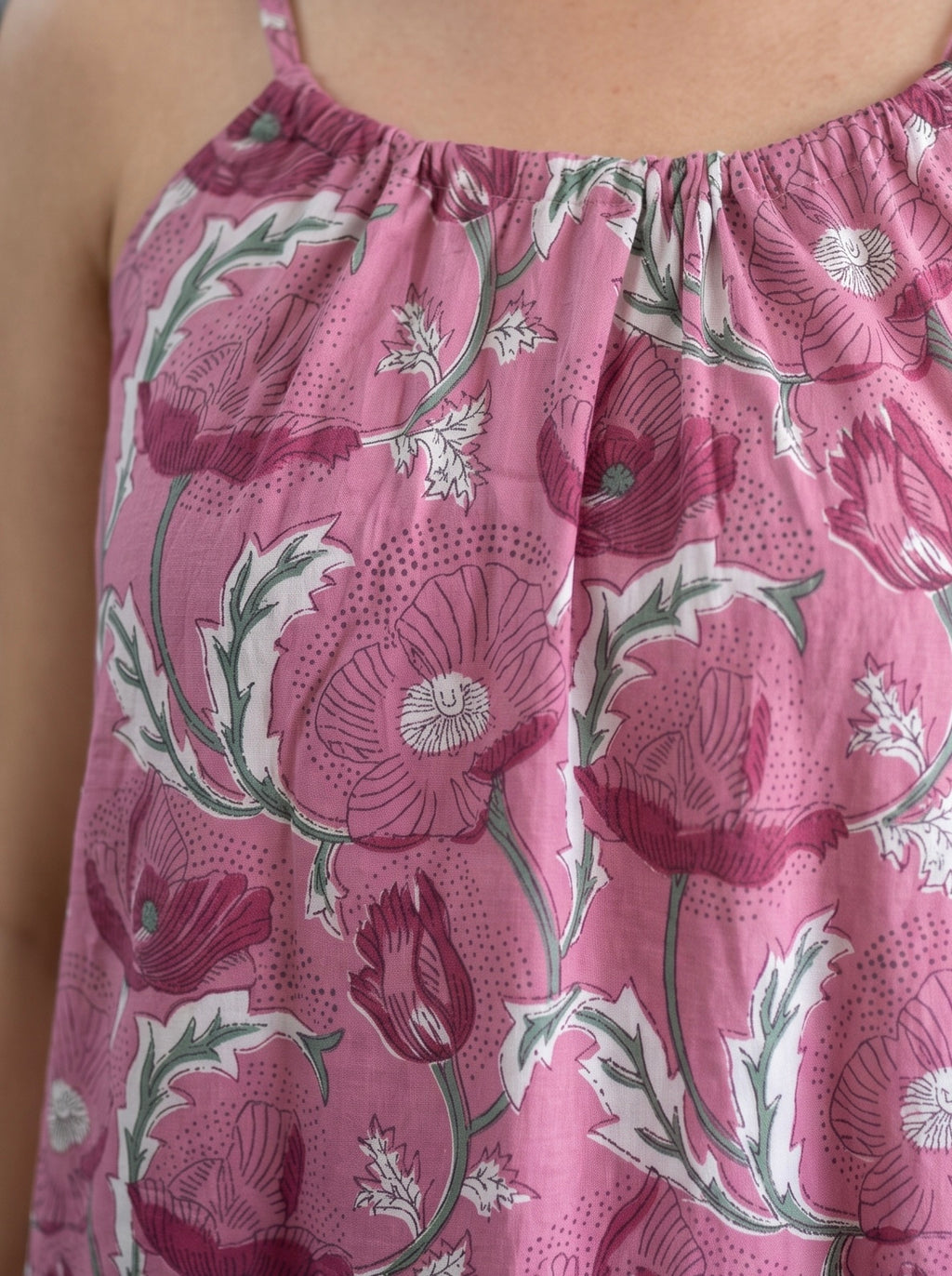 Mauve Floral Cotton Halter Midi Dress