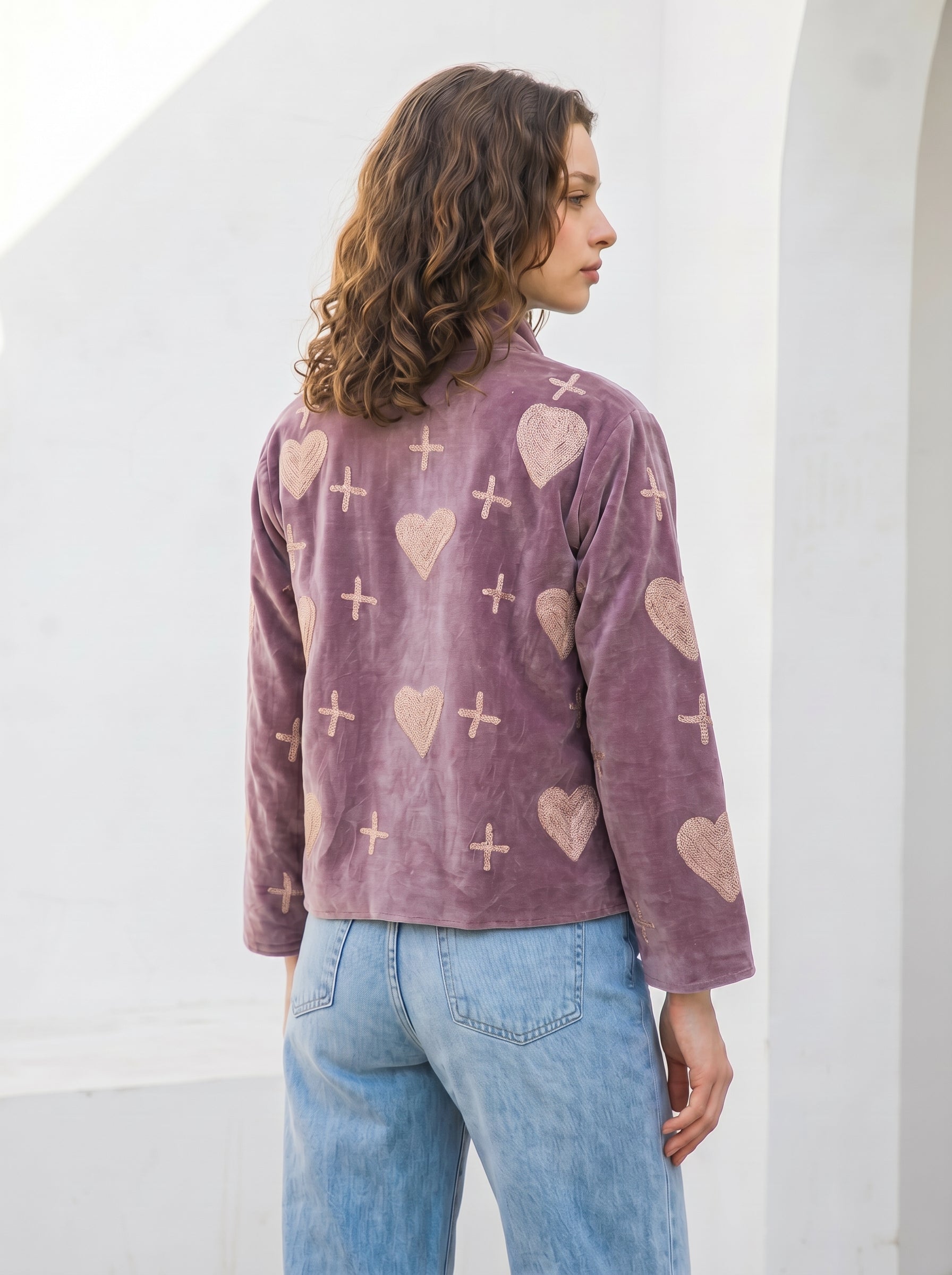 Mauve Heart Embroidered Jacket