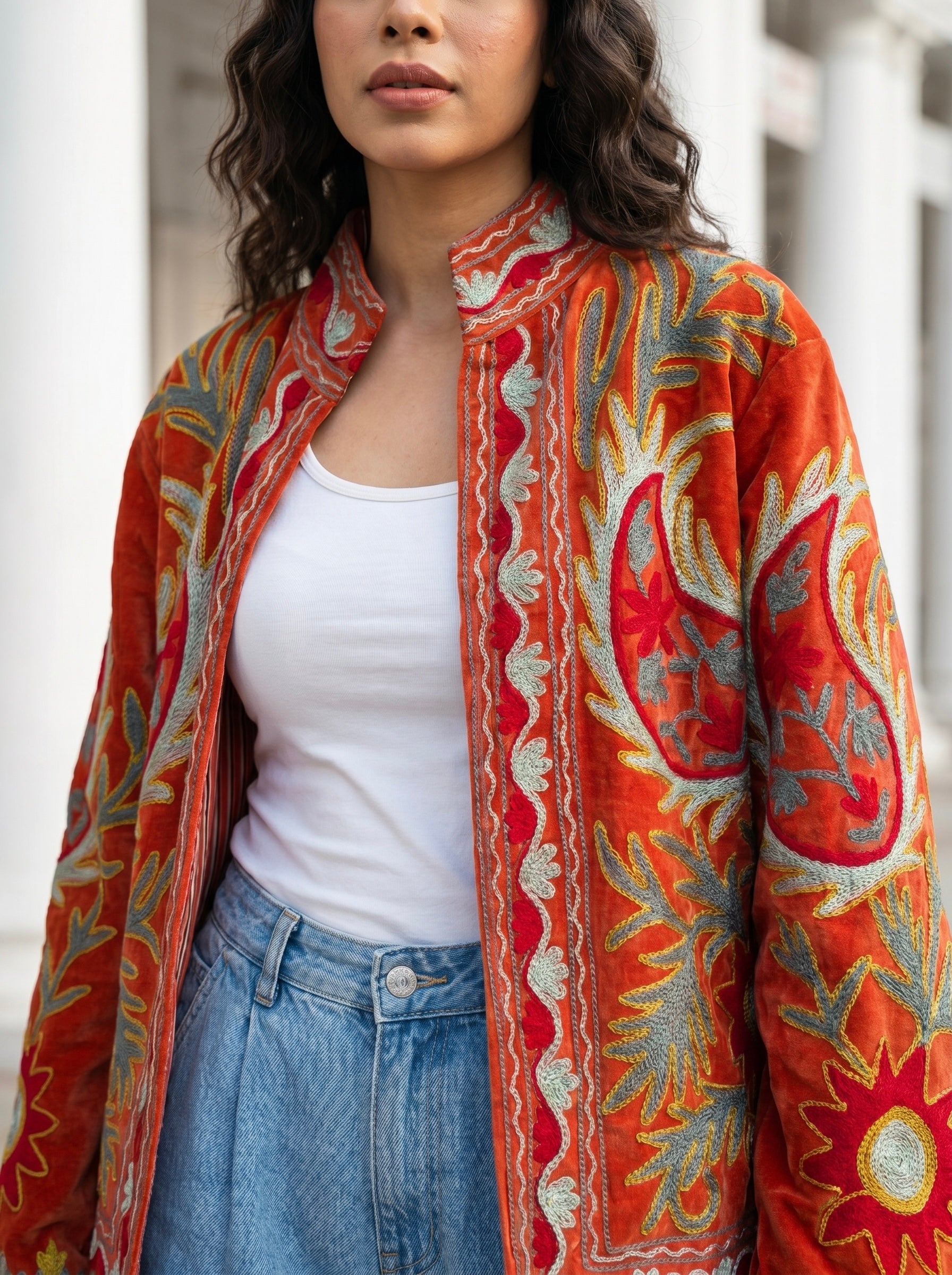 Sunset Garden Embroidered Velvet Jacket