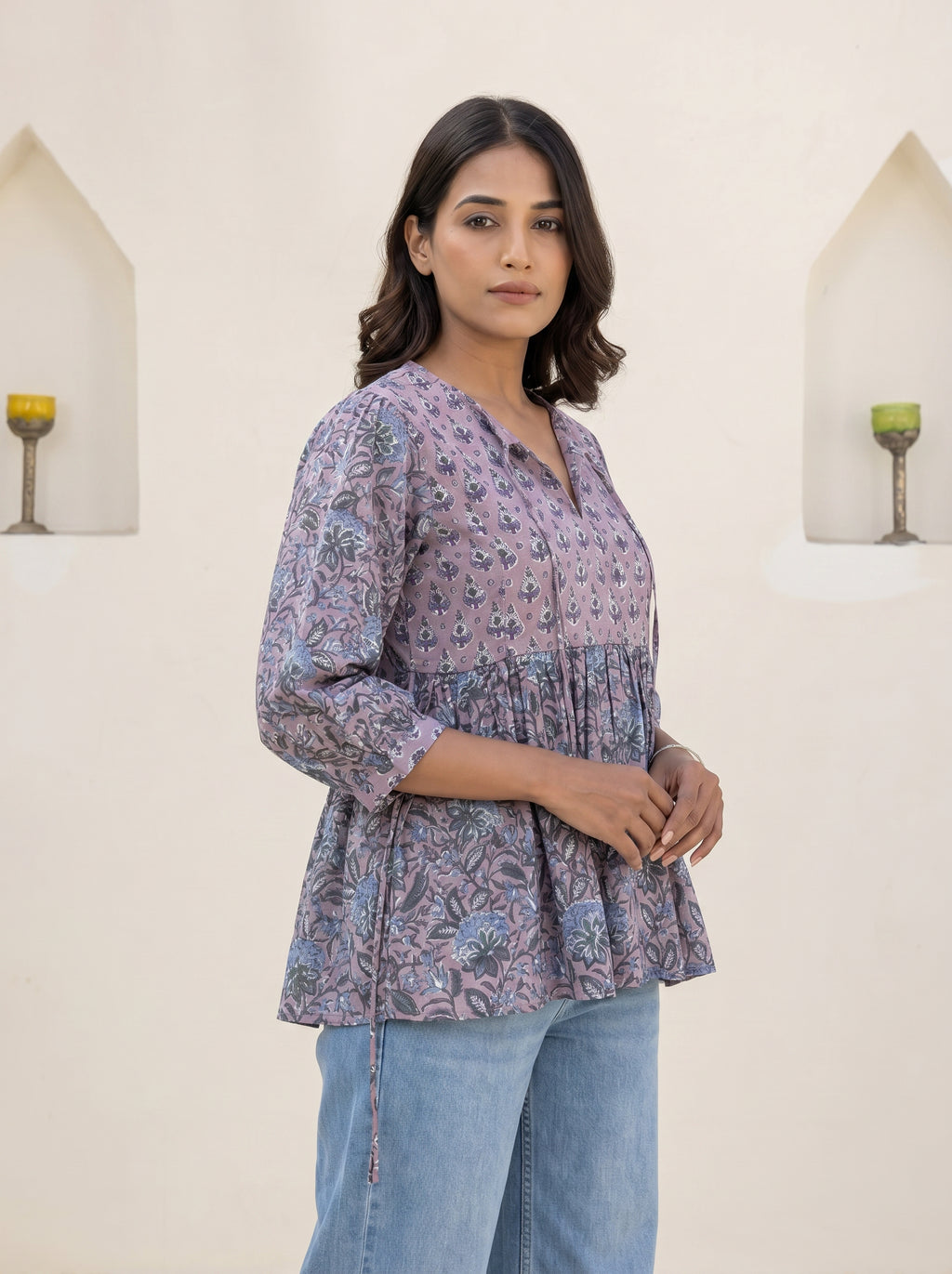 Lavender Botanical Floral Peplum Top