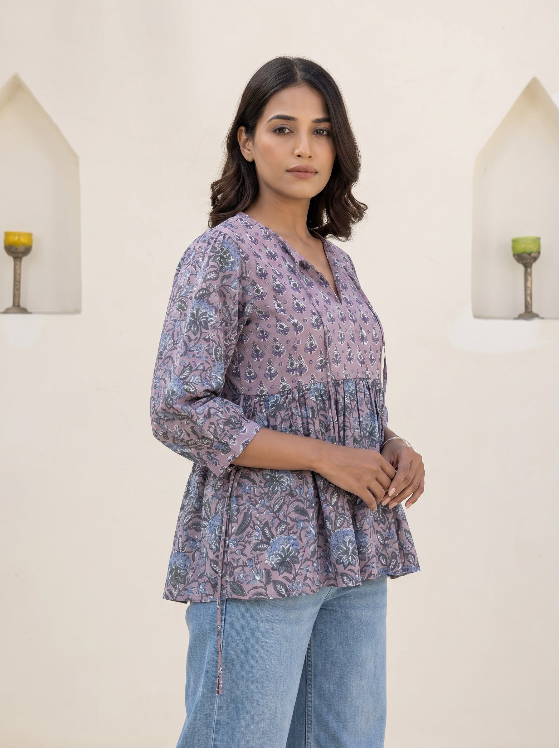 Lavender Botanical Floral Peplum Top