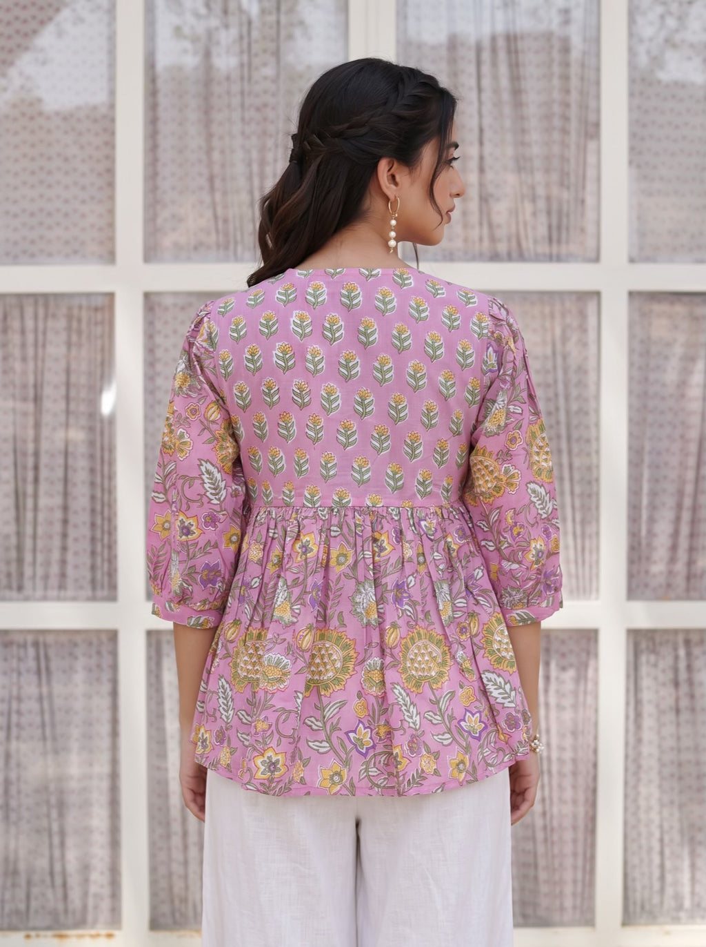 Pink Bloom Handblock Peplum Top