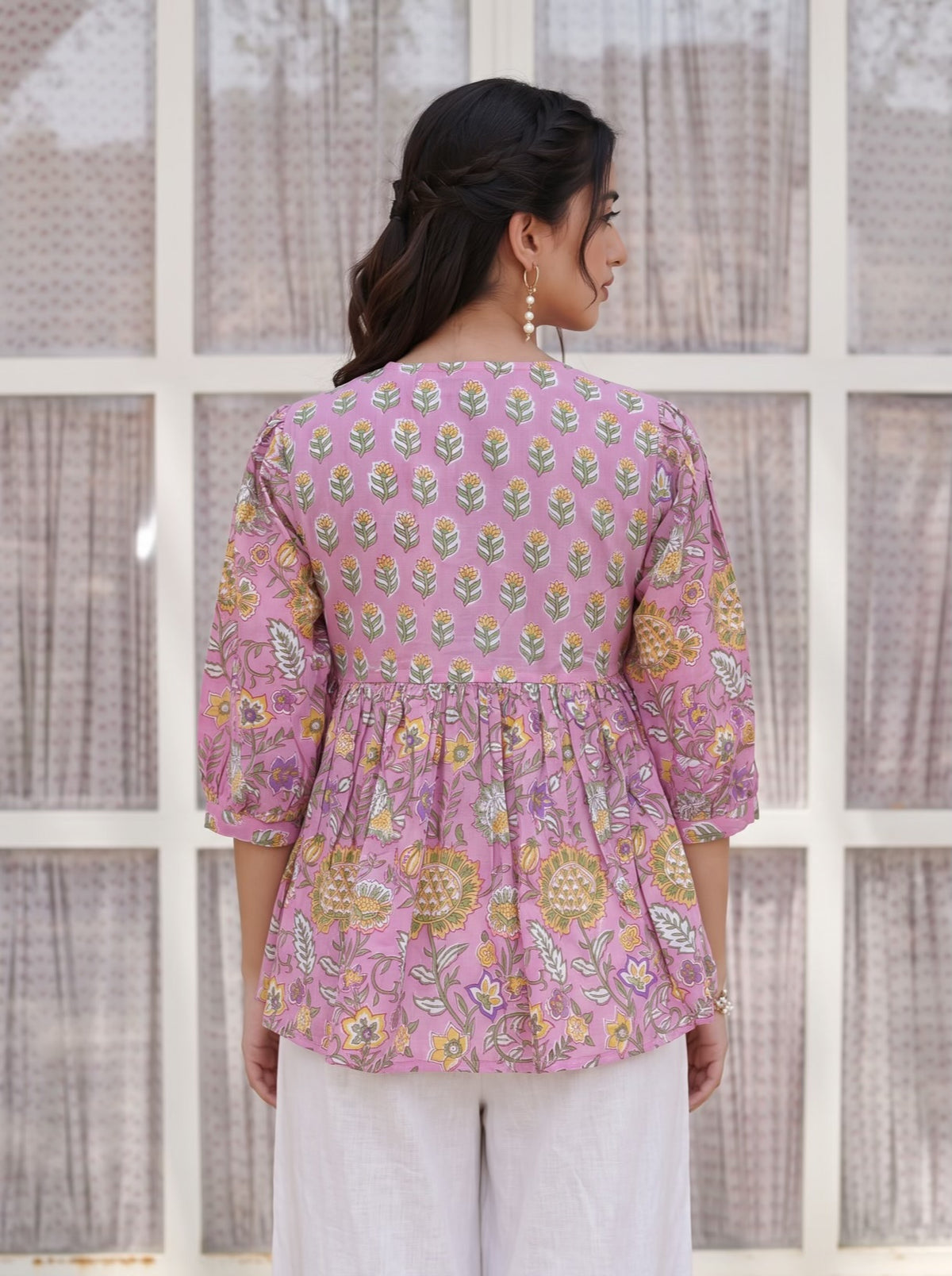 Pink Bloom Handblock Peplum Top