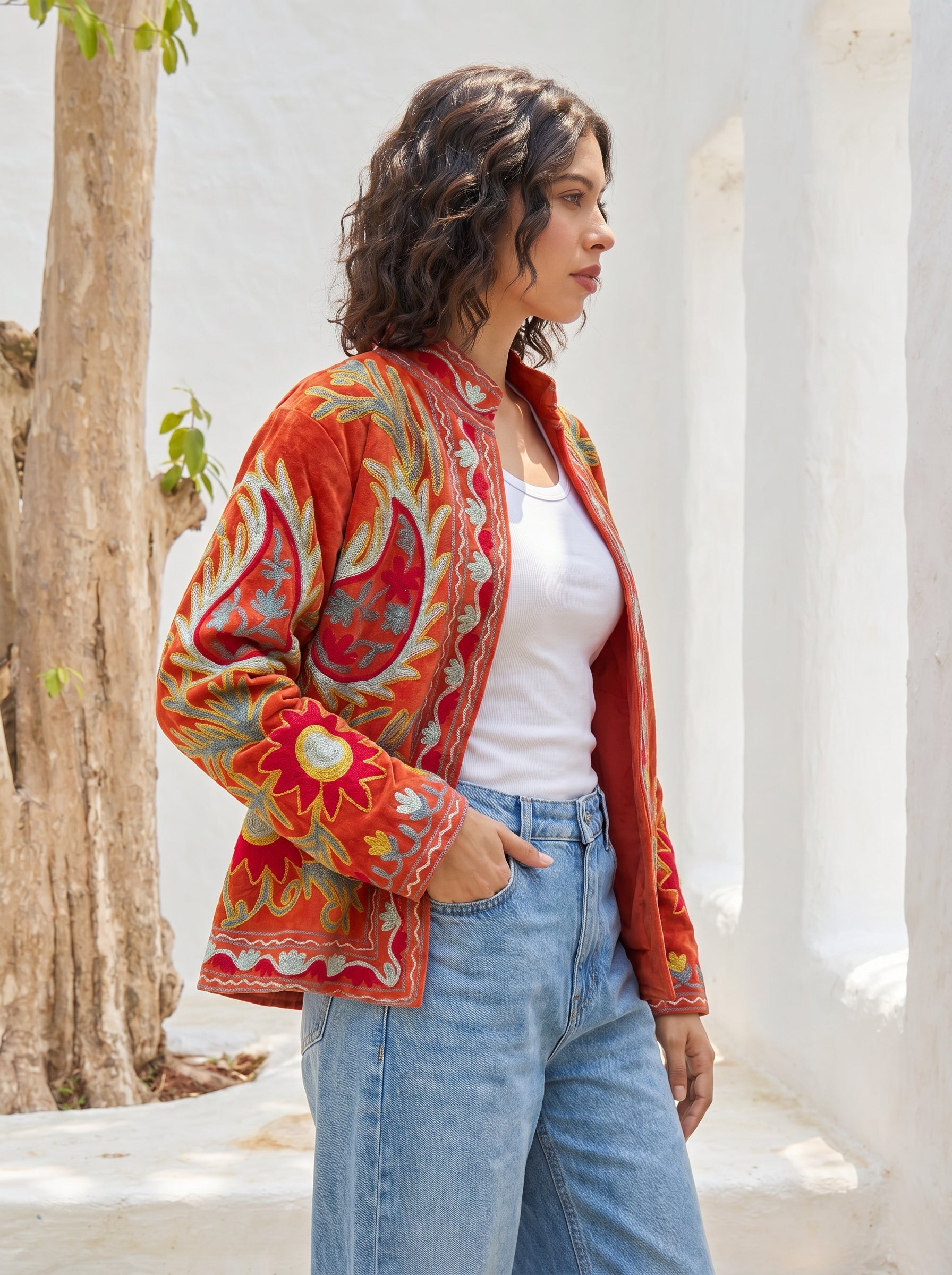 Sunset Garden Embroidered Velvet Jacket