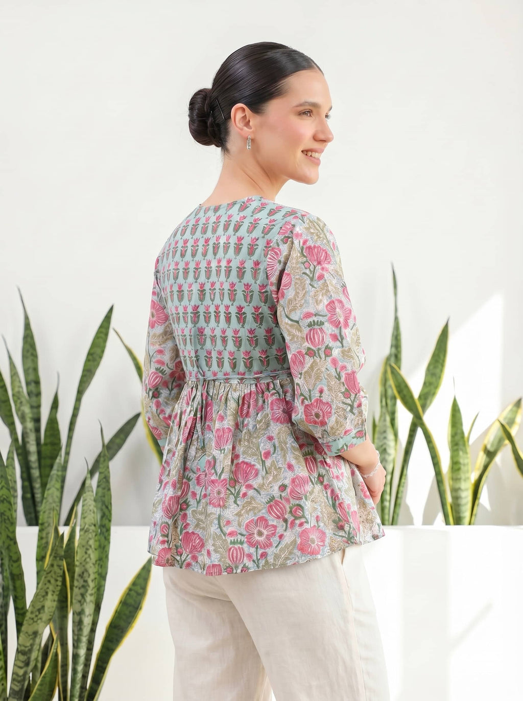 Sage Floral Peplum Top
