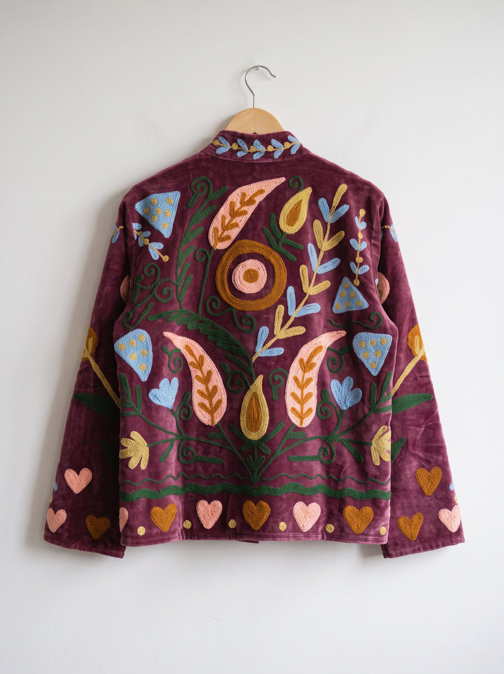 Burgundy Bloom Velvet Suzani Embroidered Jacket