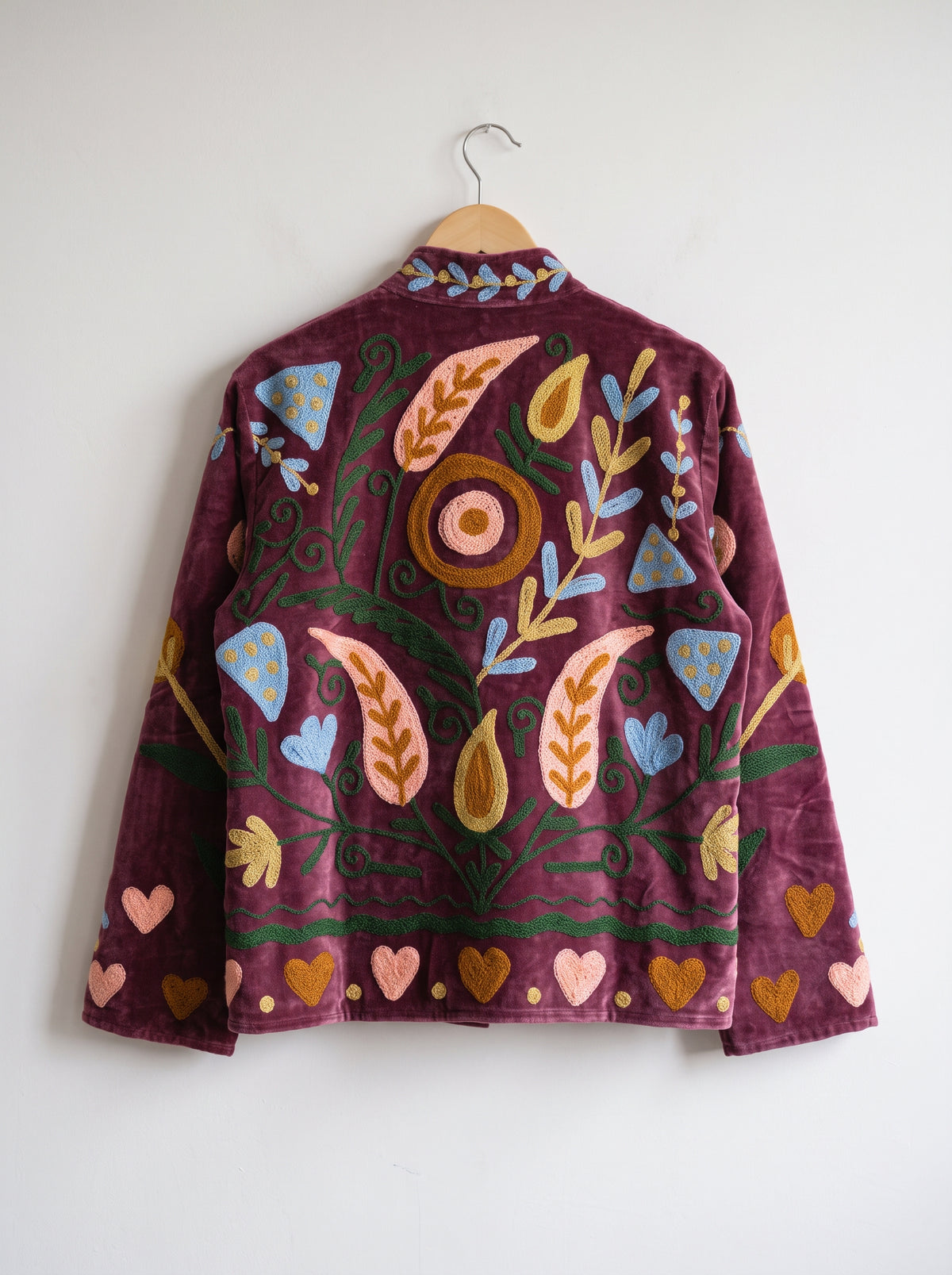 Burgundy Bloom Velvet Suzani Embroidered Jacket
