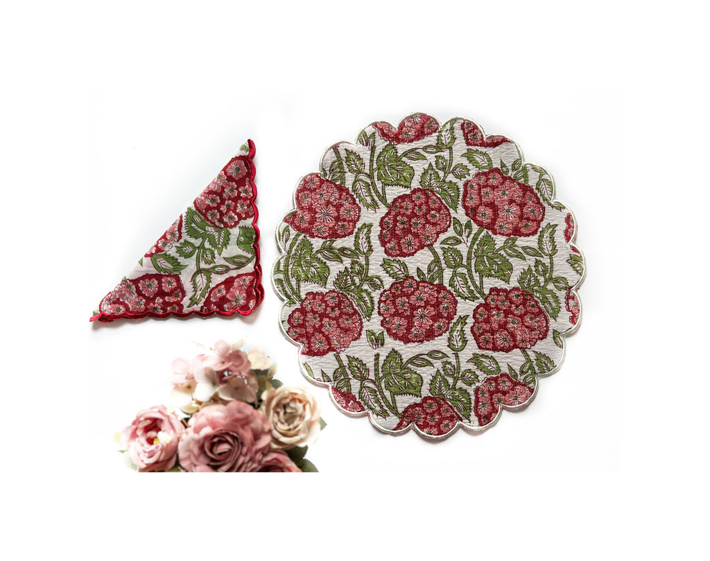 Bloosom Vine Quilted Placemats & Napkin Set of 6
