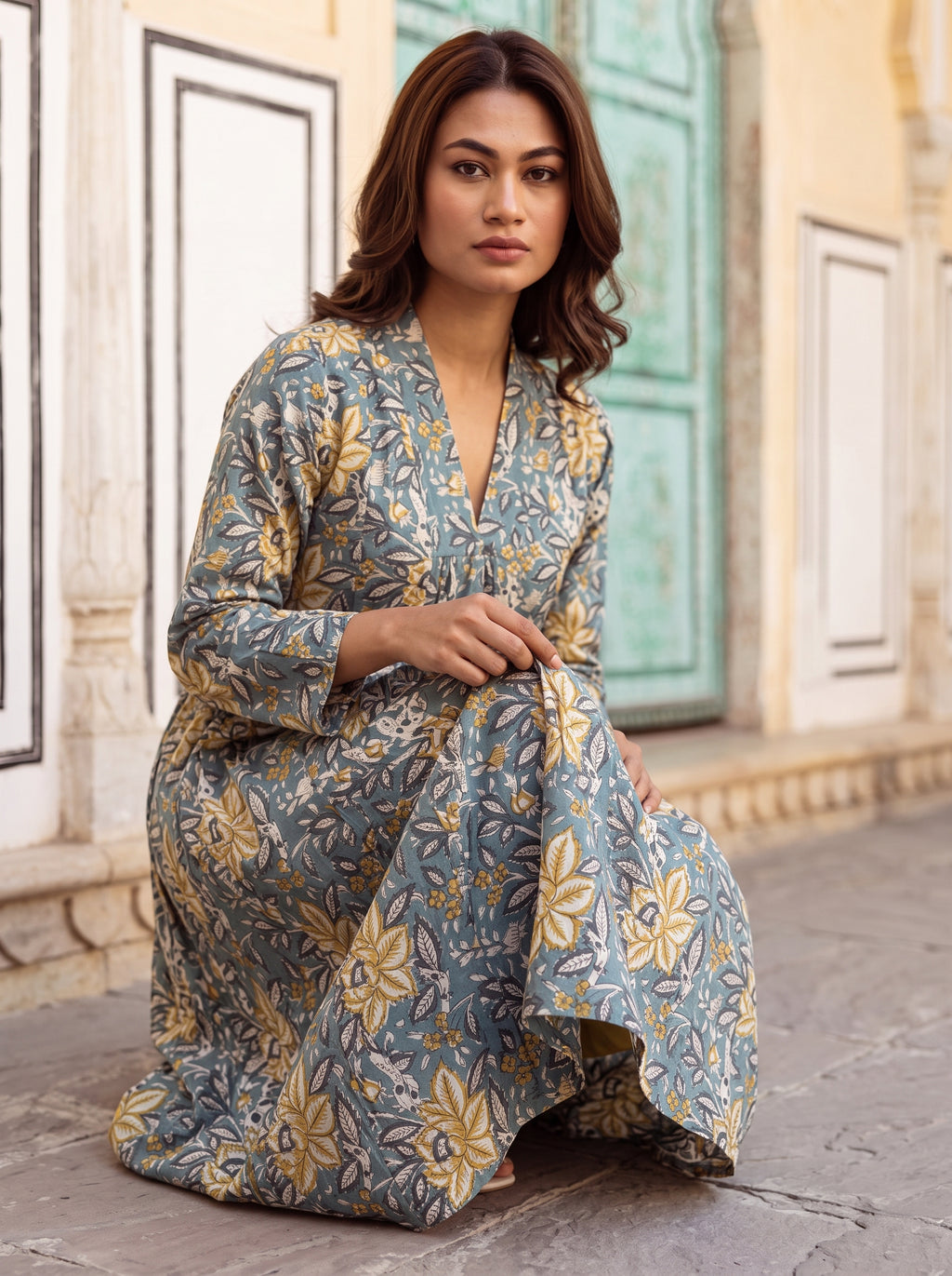 Misty Bloom Flare Midi Dress