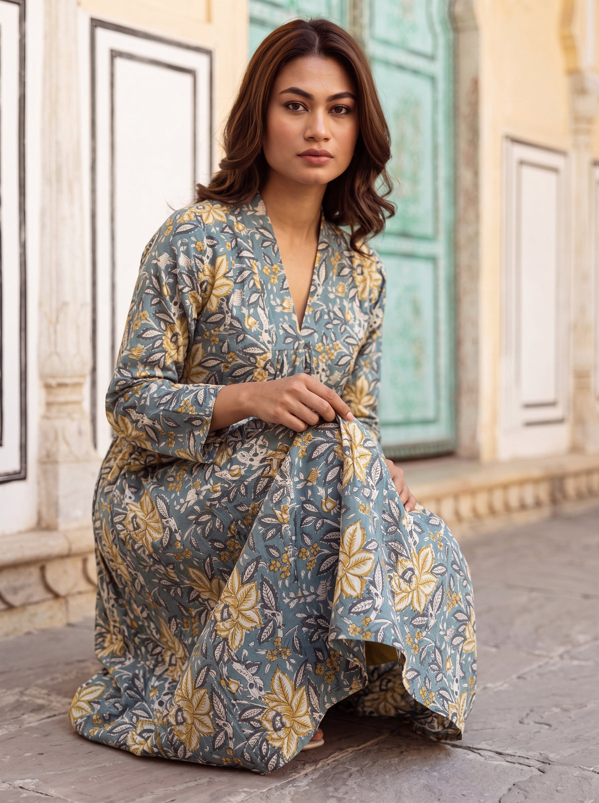 Misty Bloom Flare Midi Dress