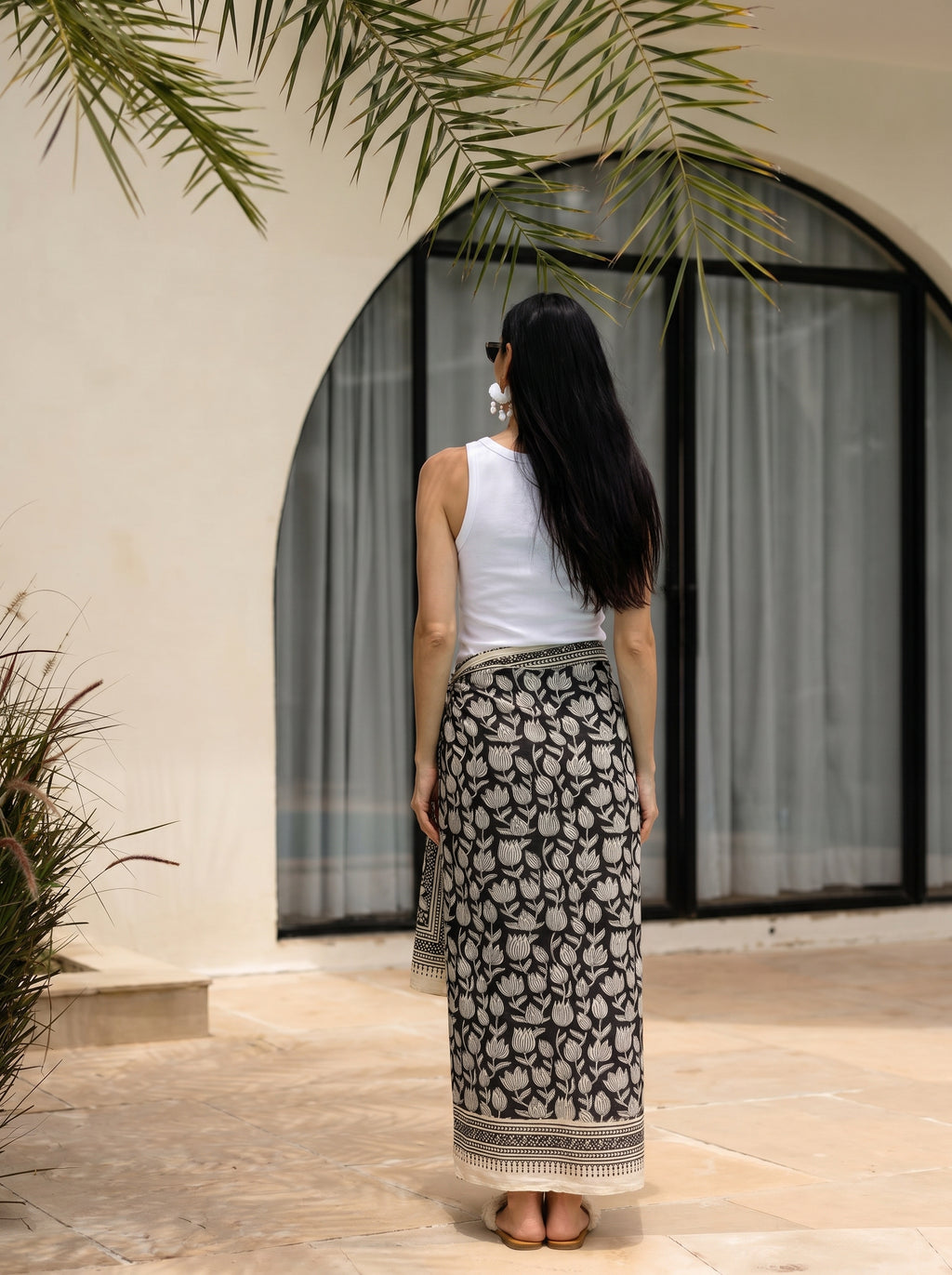 Midnight Garden Block Print Cotton Sarong