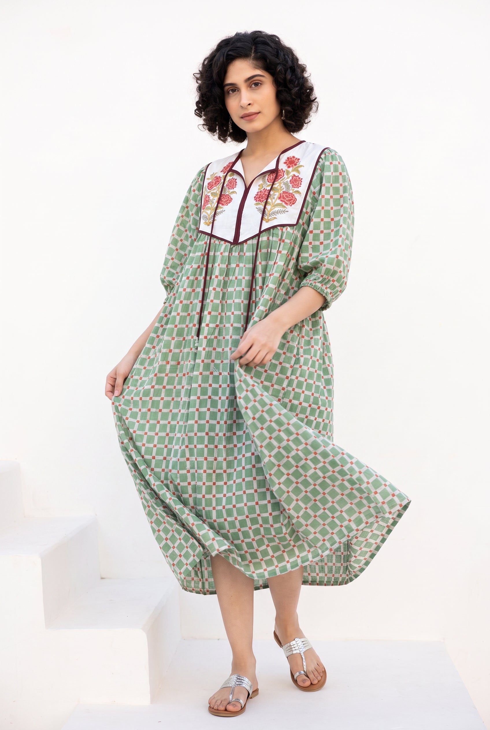 Sage Garden Cotton Printed Buta Dress
