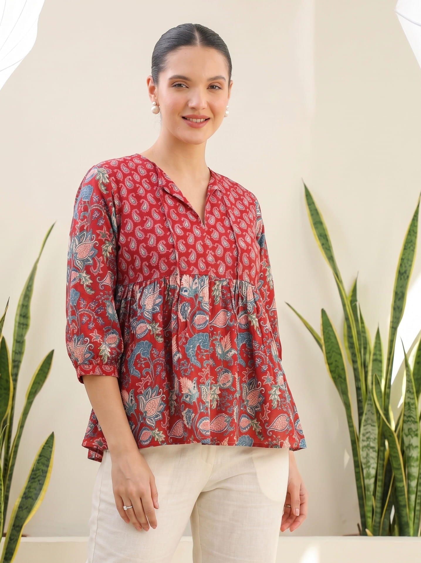 Rustic Red Paisley Peplum Top