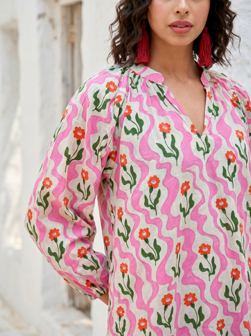 Pink Meadow Cotton Kaftan Dress