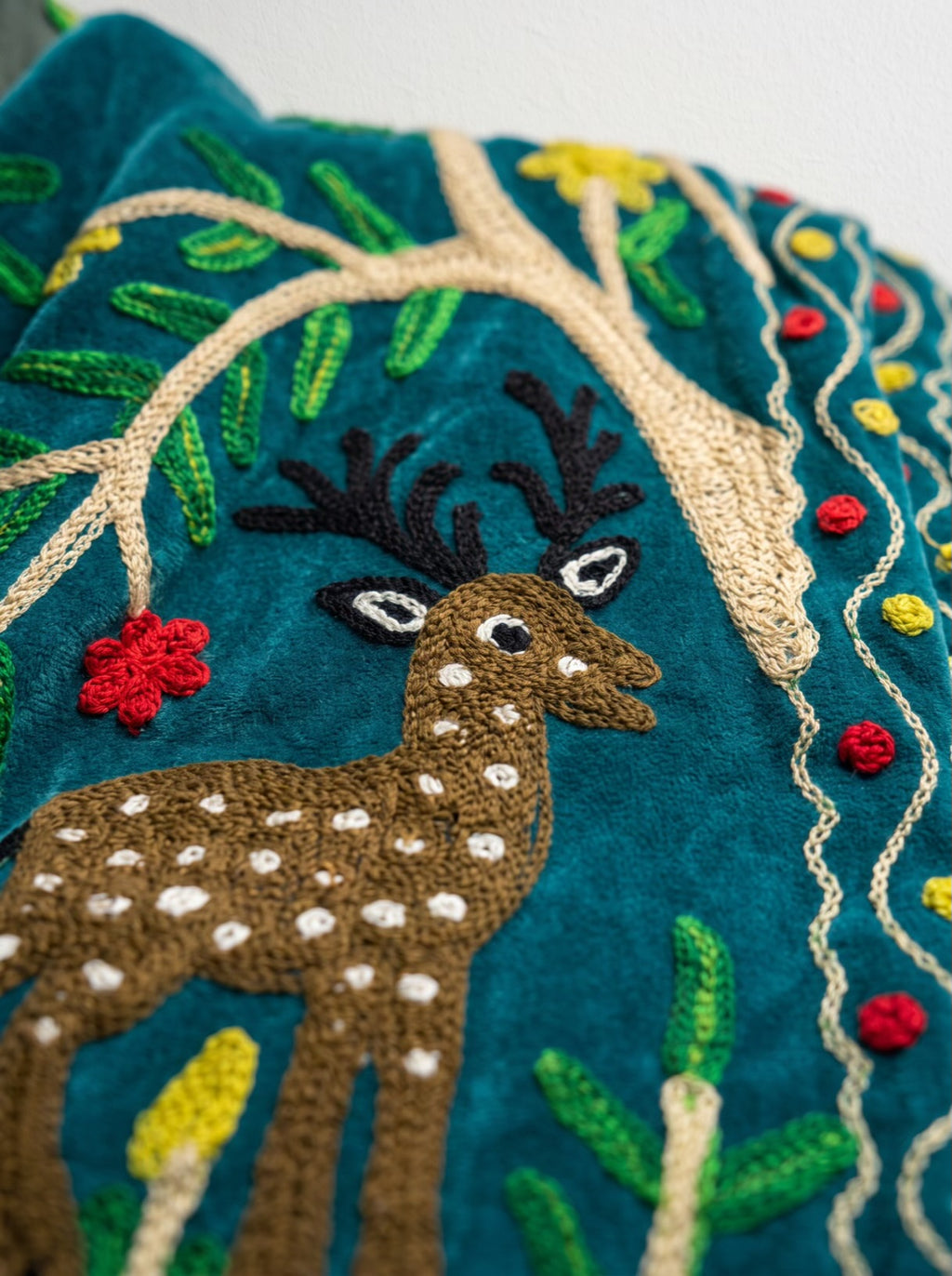 Deer Forest Embroidered Velvet Jacket