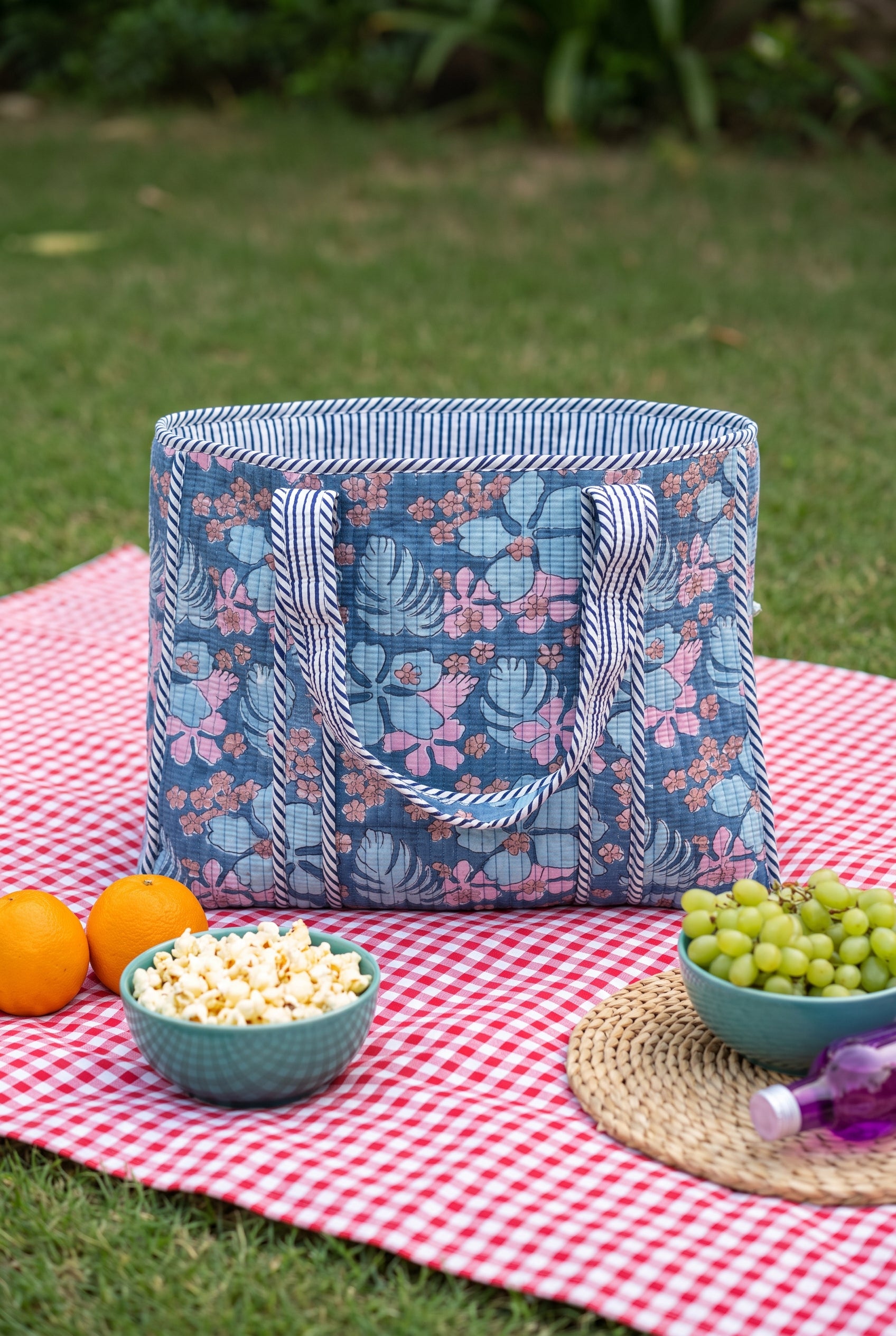 Blue Garden Quilted Tote Bag