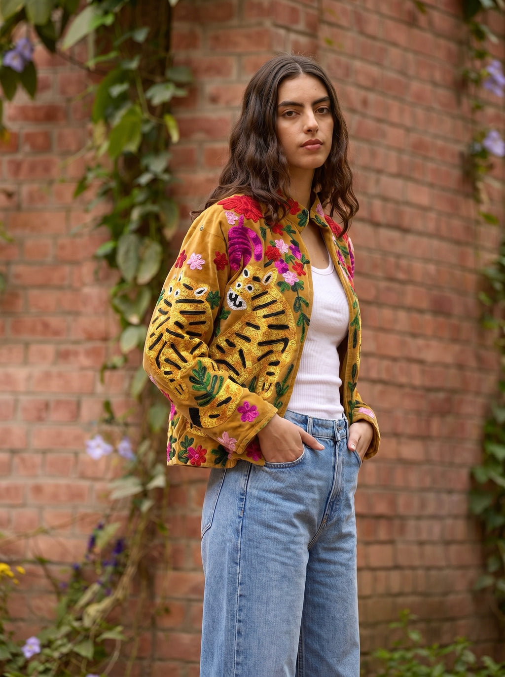 Mustard Tiger Garden Embroidered Statement Jacket