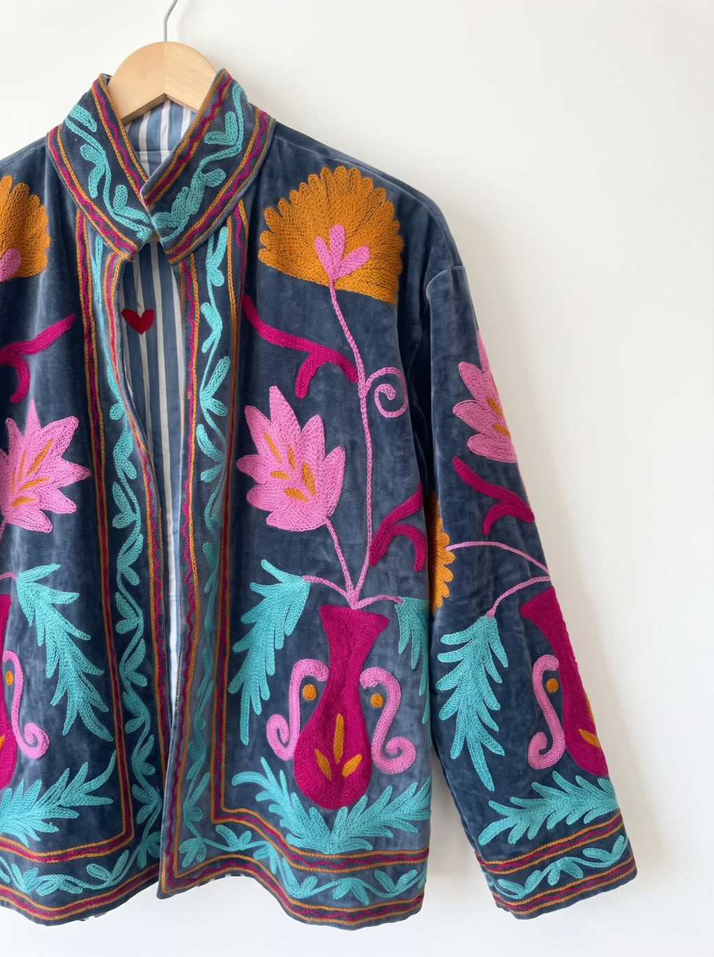 Grey Garden Floral Embroidered Velvet Jacket