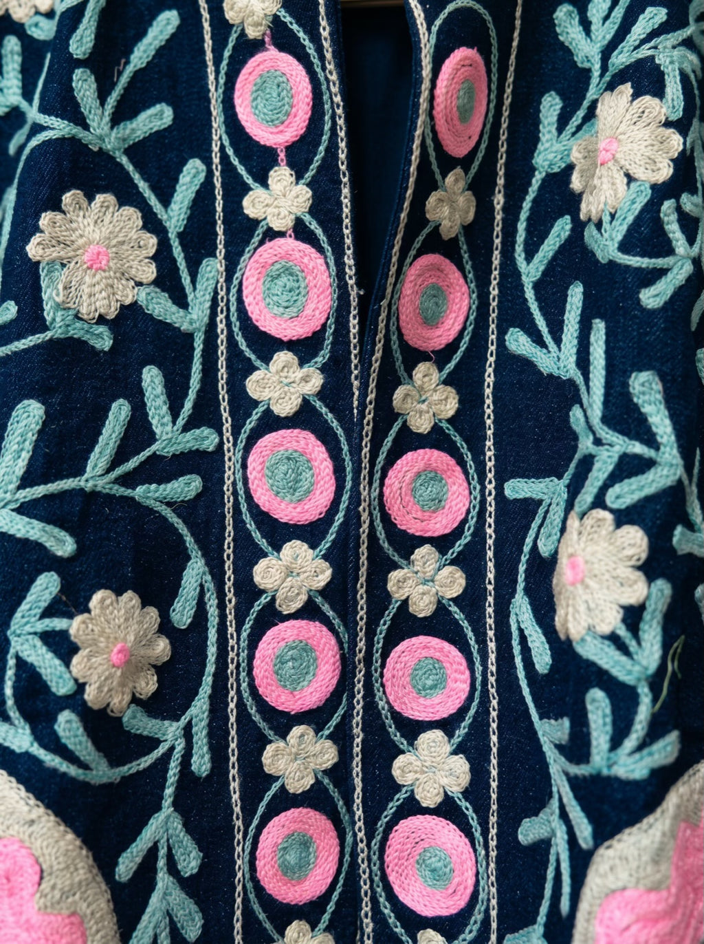 Pink Petal Embroidered Denim Jacket