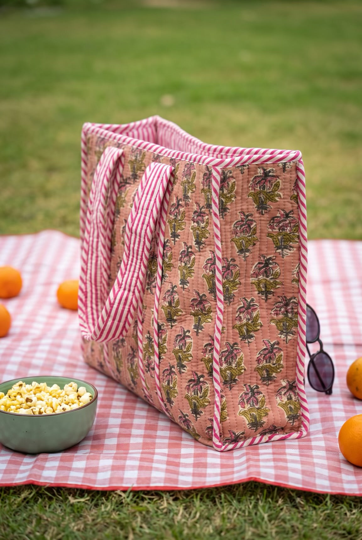 Pink Floral Quilted Tote Bag