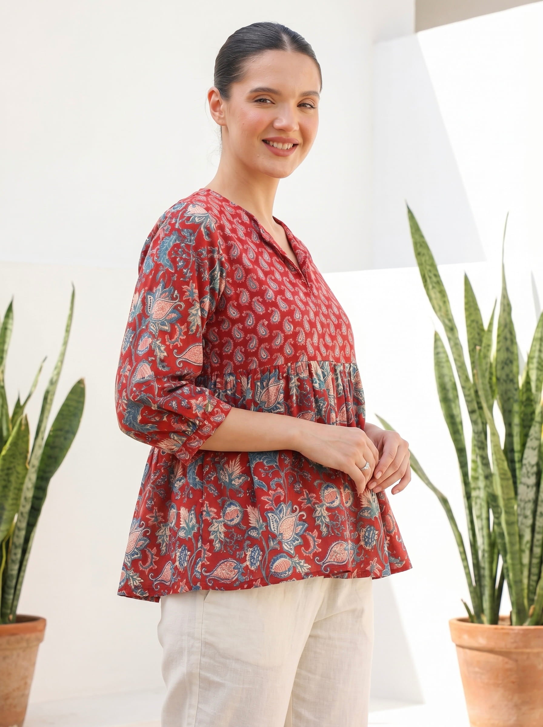 Rustic Red Paisley Peplum Top