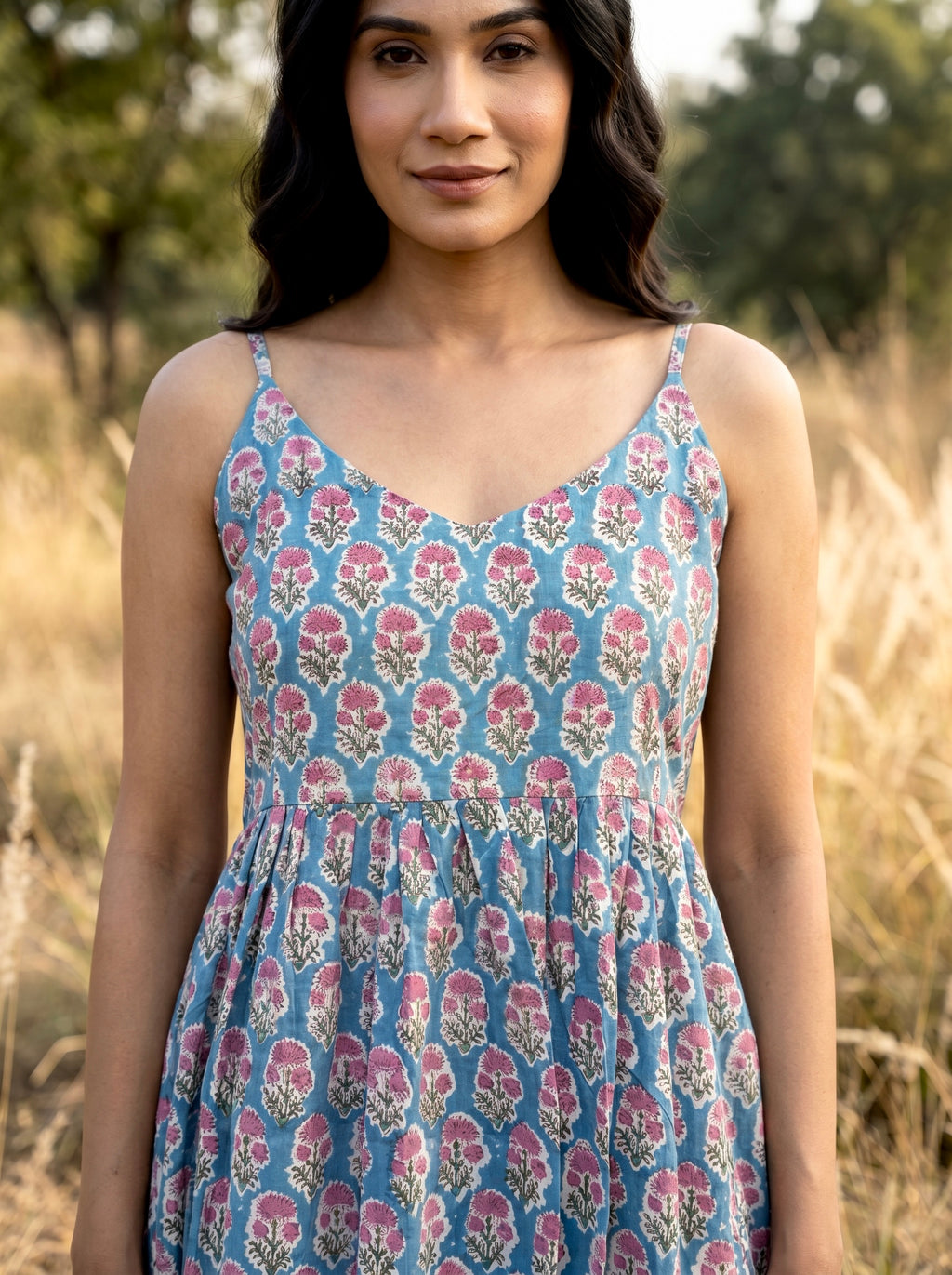 Sky Bloom Cotton Maxi Dress