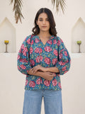 Blue Bloom Block Print Cotton Top