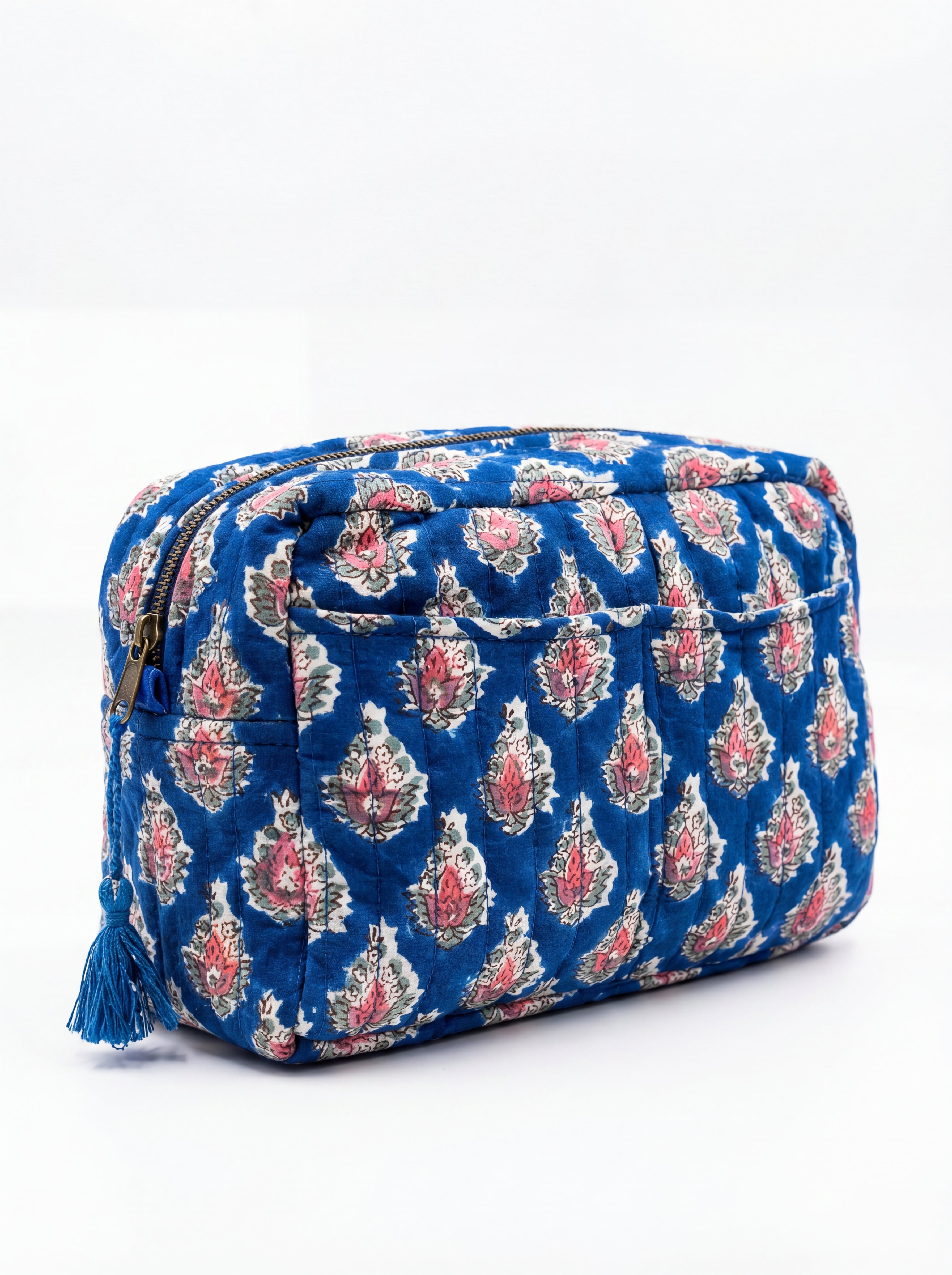 Indigo Blossom Quilted Cosmetic Bag