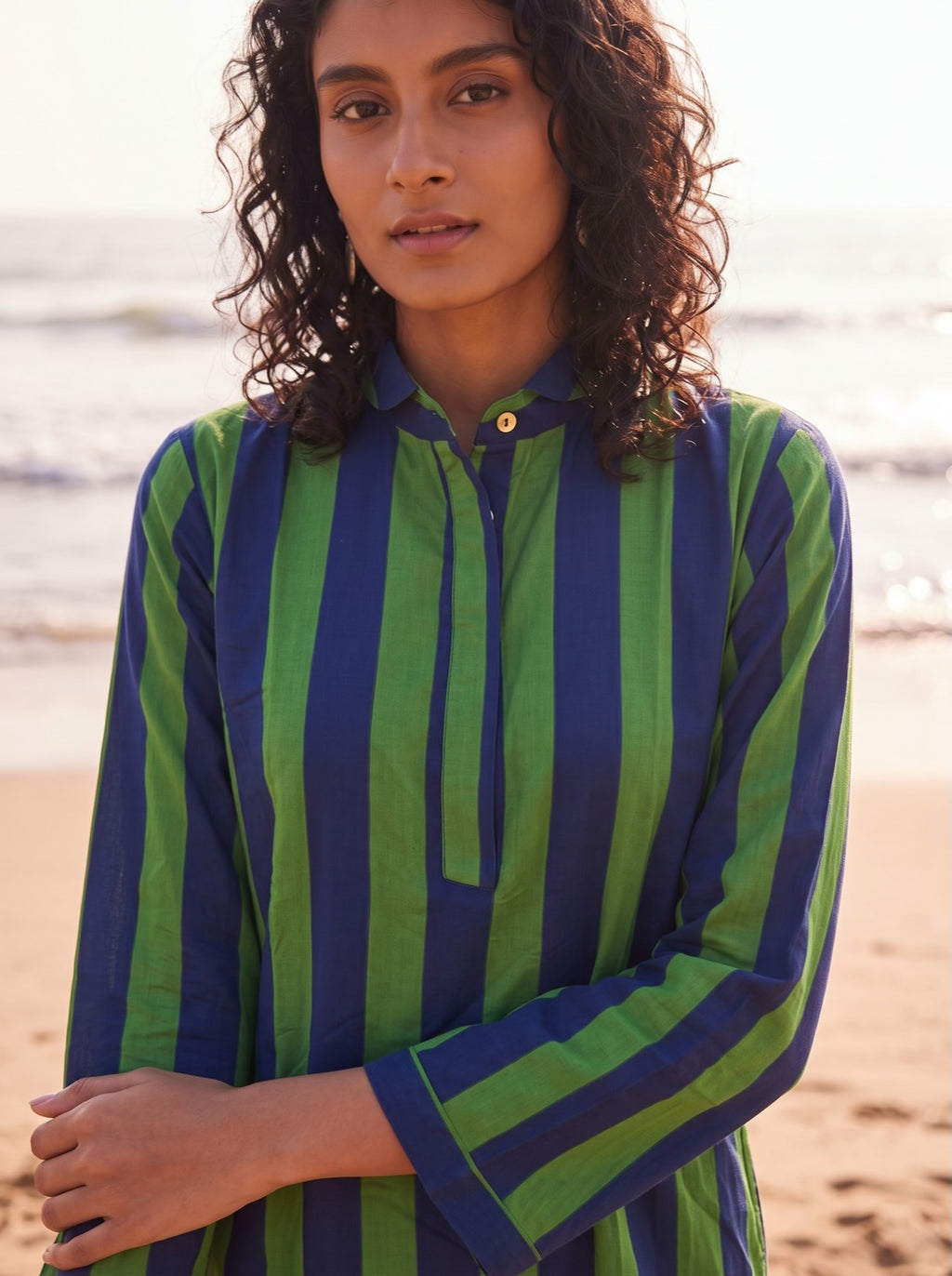 Coastal Navy Green Stripe Dress