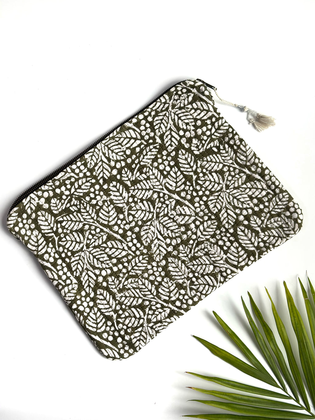 Olive Leaf Quilted Laptop & IPad Sleeve