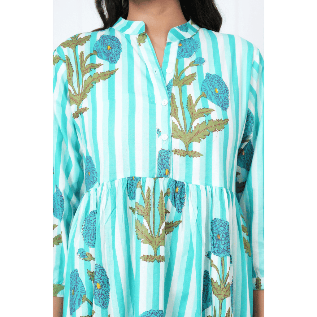 Turquoise Blue Print Maxi Anokhi Dress