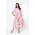Pink White Floral Print Maxi Anokhi Dress