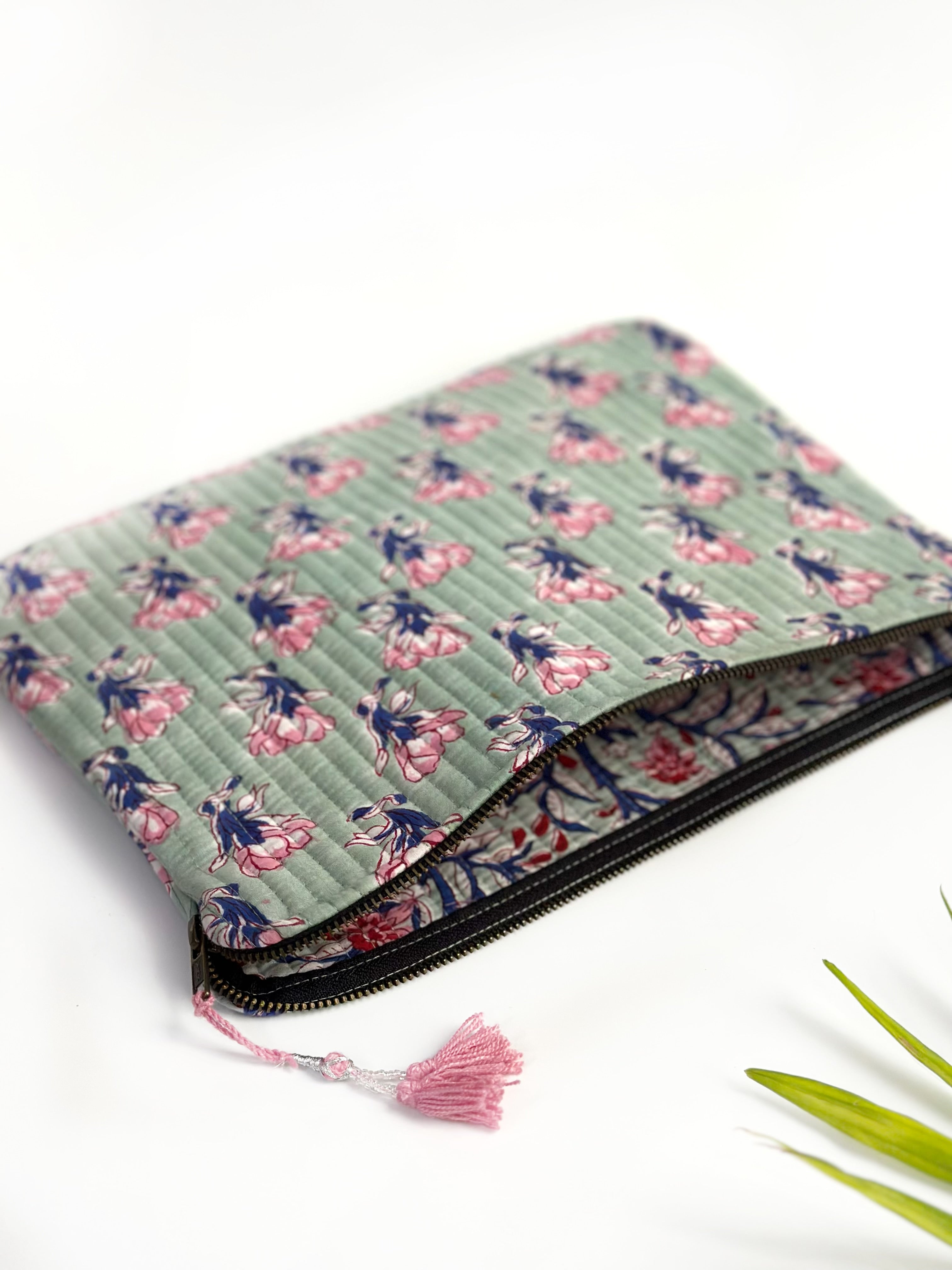 Mint Blossom Quilted Laptop & Ipad Sleeve