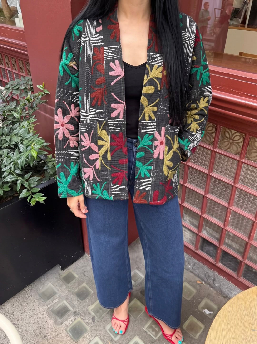 Midnight Bloom vintage Kantha Suzani Jacket