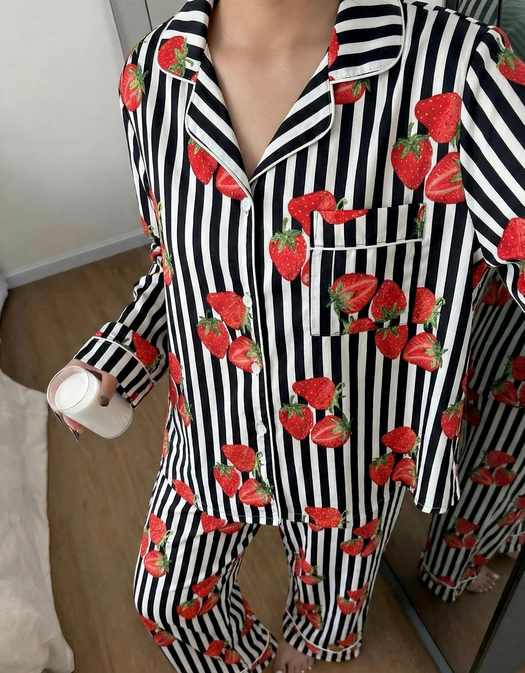 Strawberry striped cotton Black PJ set
