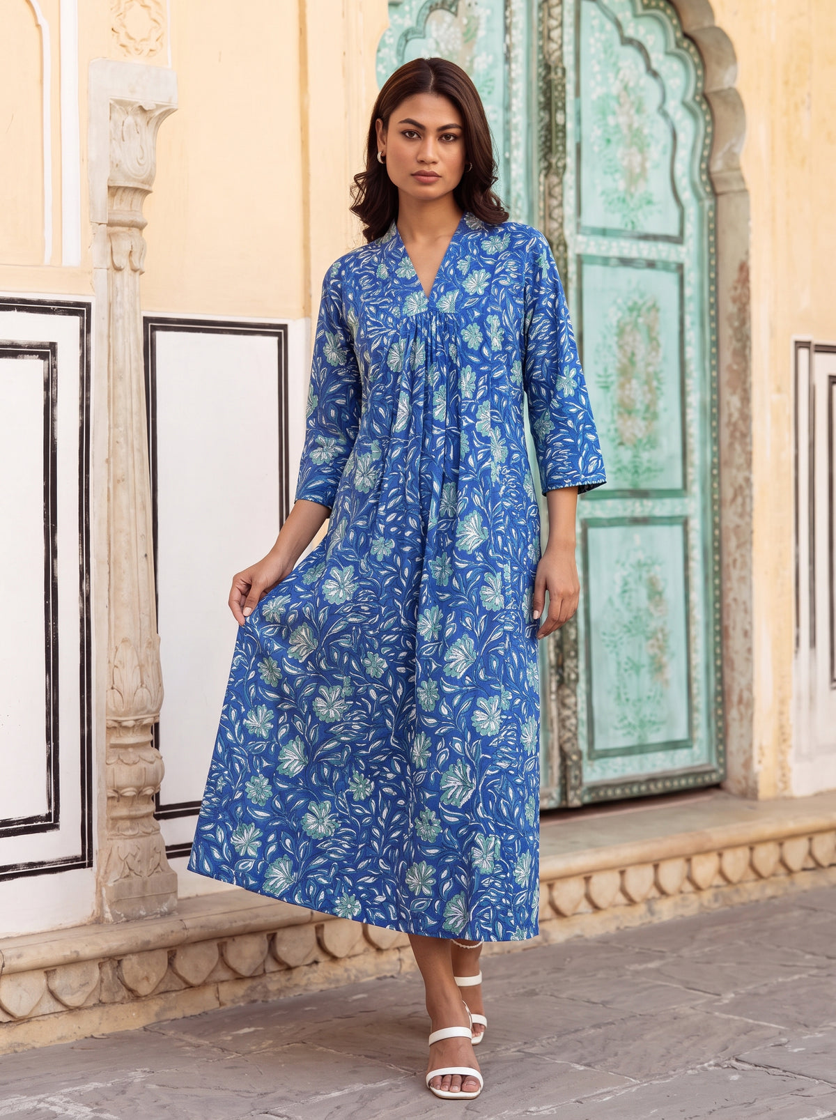Blue Meadow Flare Midi Dress