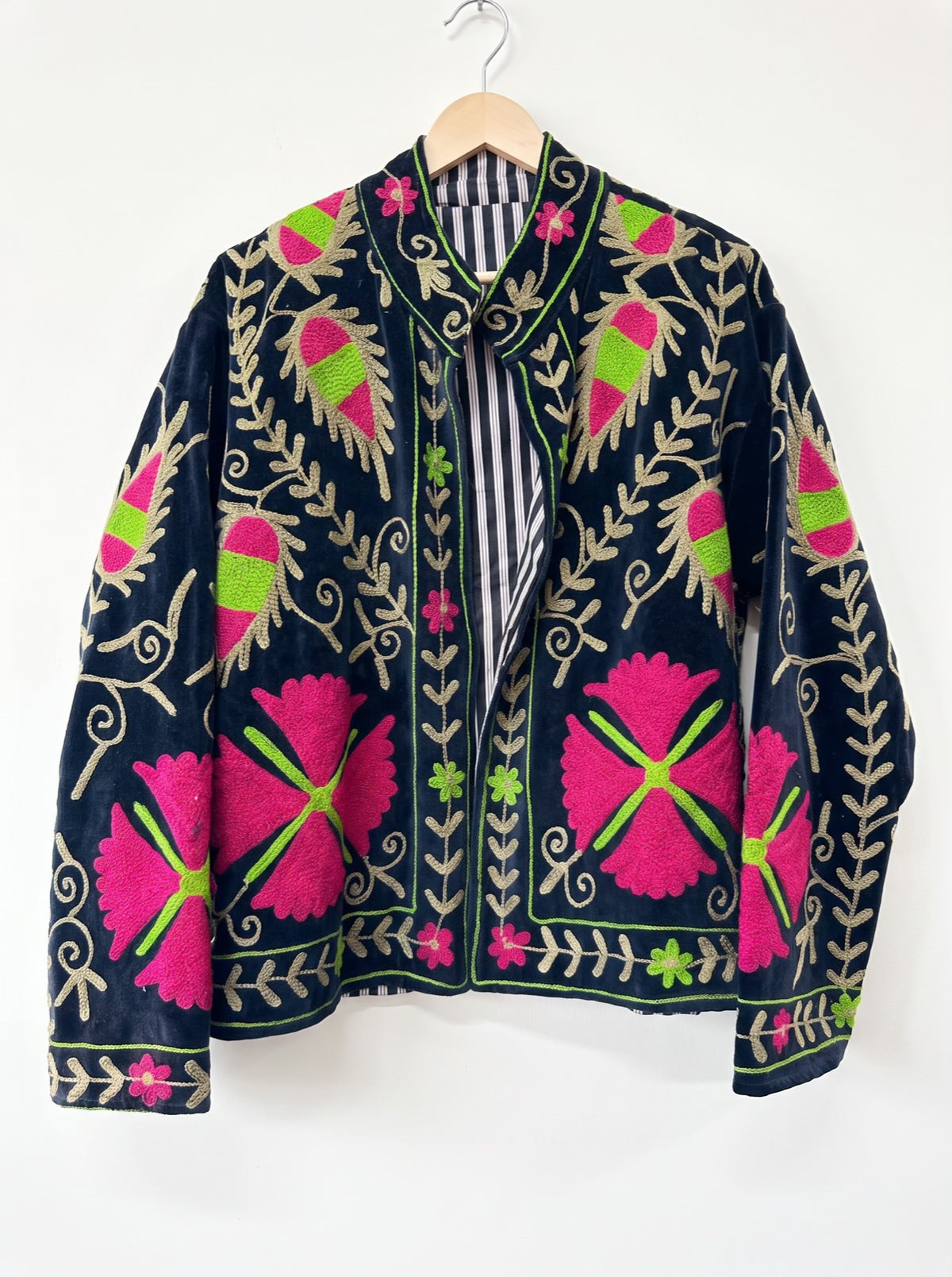 Black Fuchsia Suzani Bloom Velvet Jacket