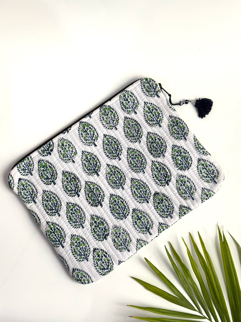 Blue Leaf Quilted Laptop & Ipad Sleeve