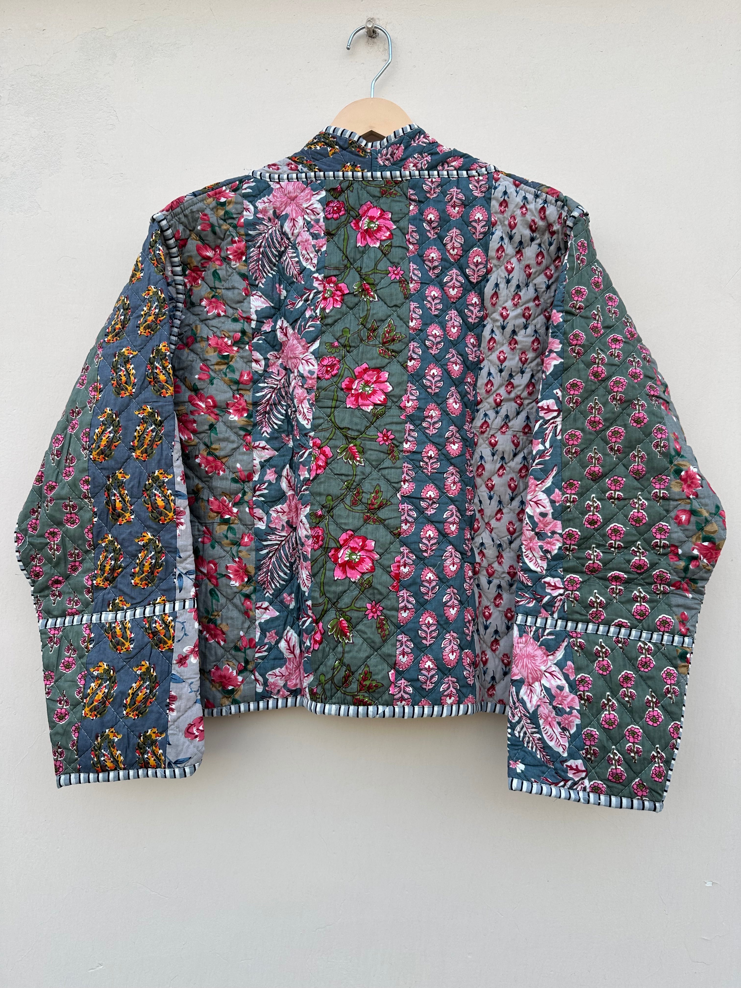Dusty Grey Romantic Patchwork Kimono Jacket