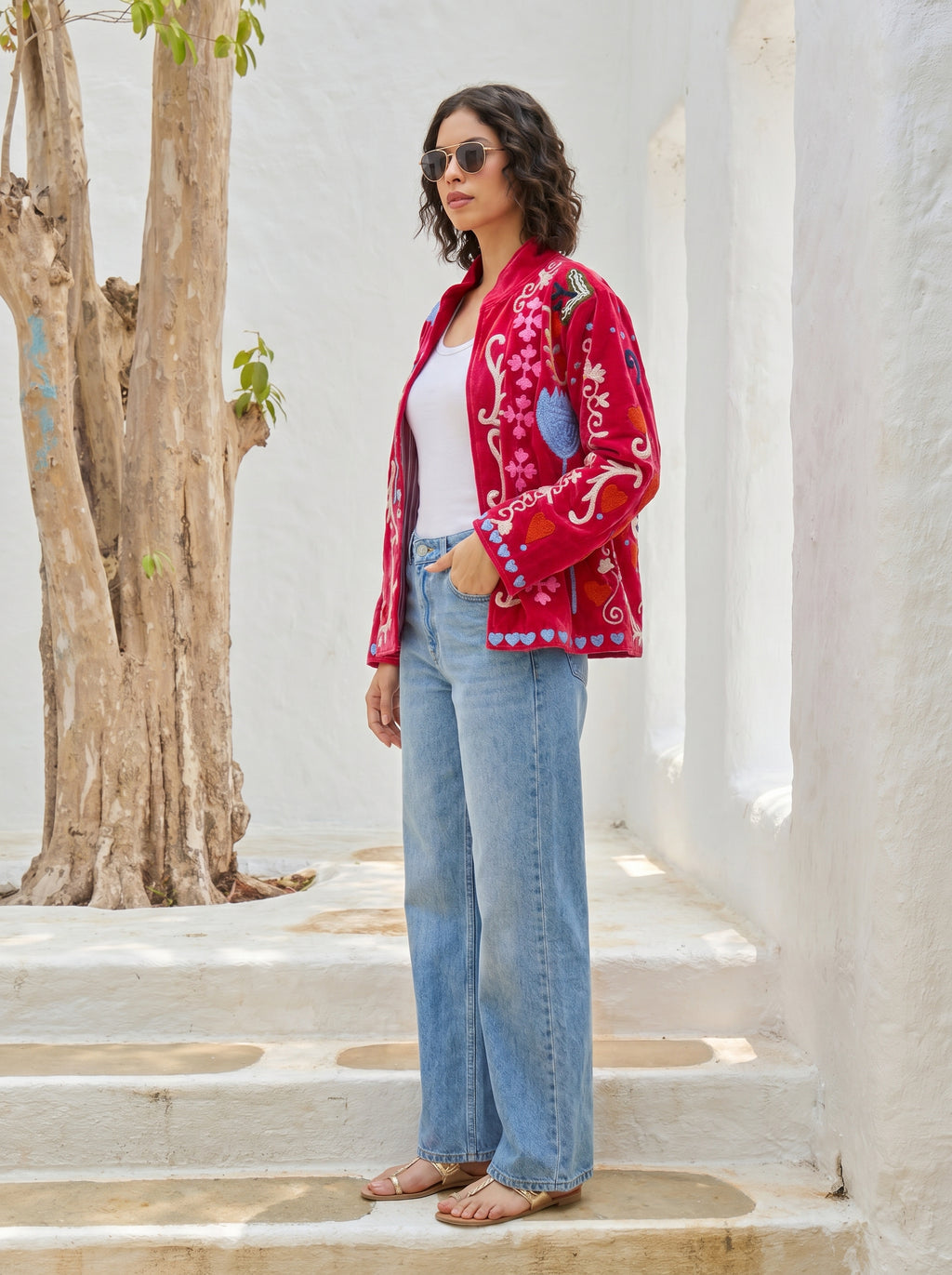 Peacock Paradise Embroidered Velvet Jacket
