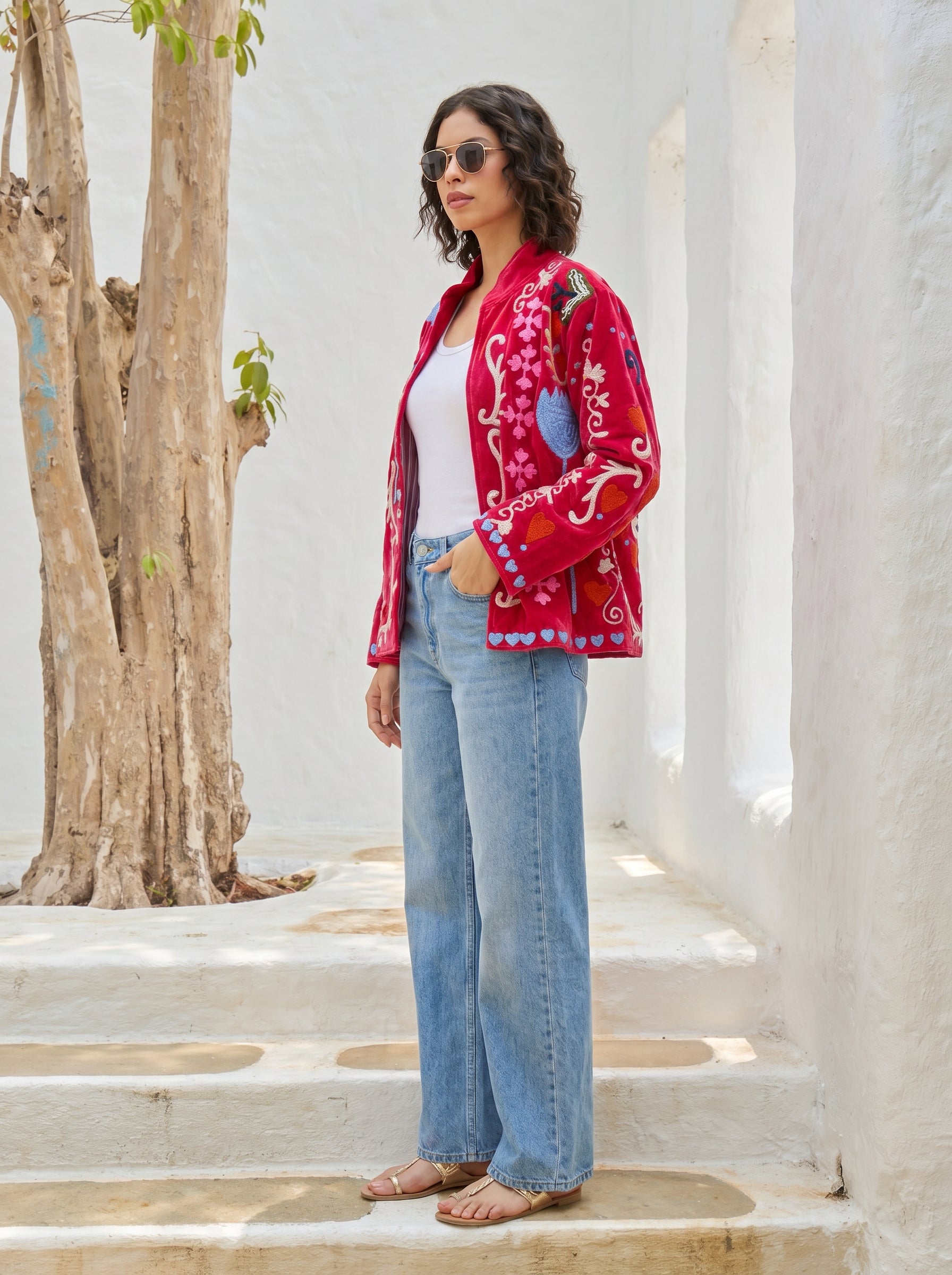 Peacock Paradise Embroidered Velvet Jacket