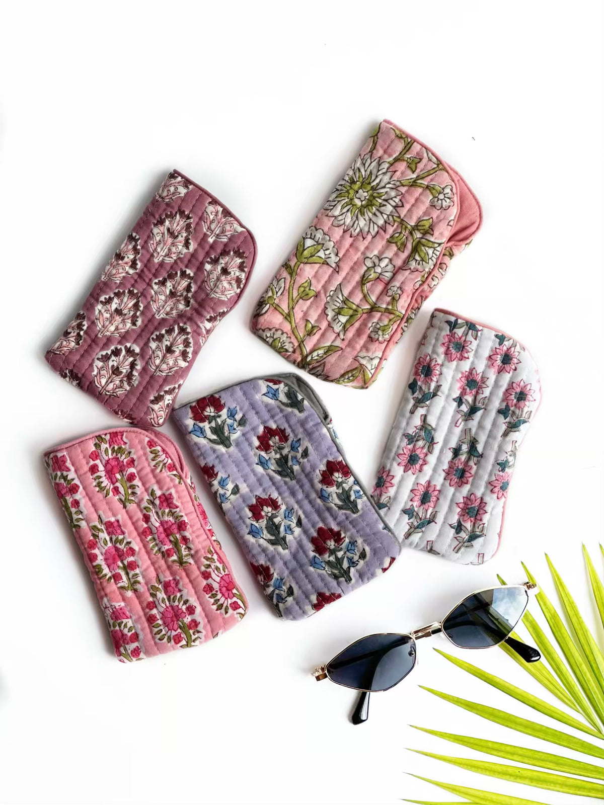 Pack of 5 Assorted Quilted Cotton Eyeglass Cases
